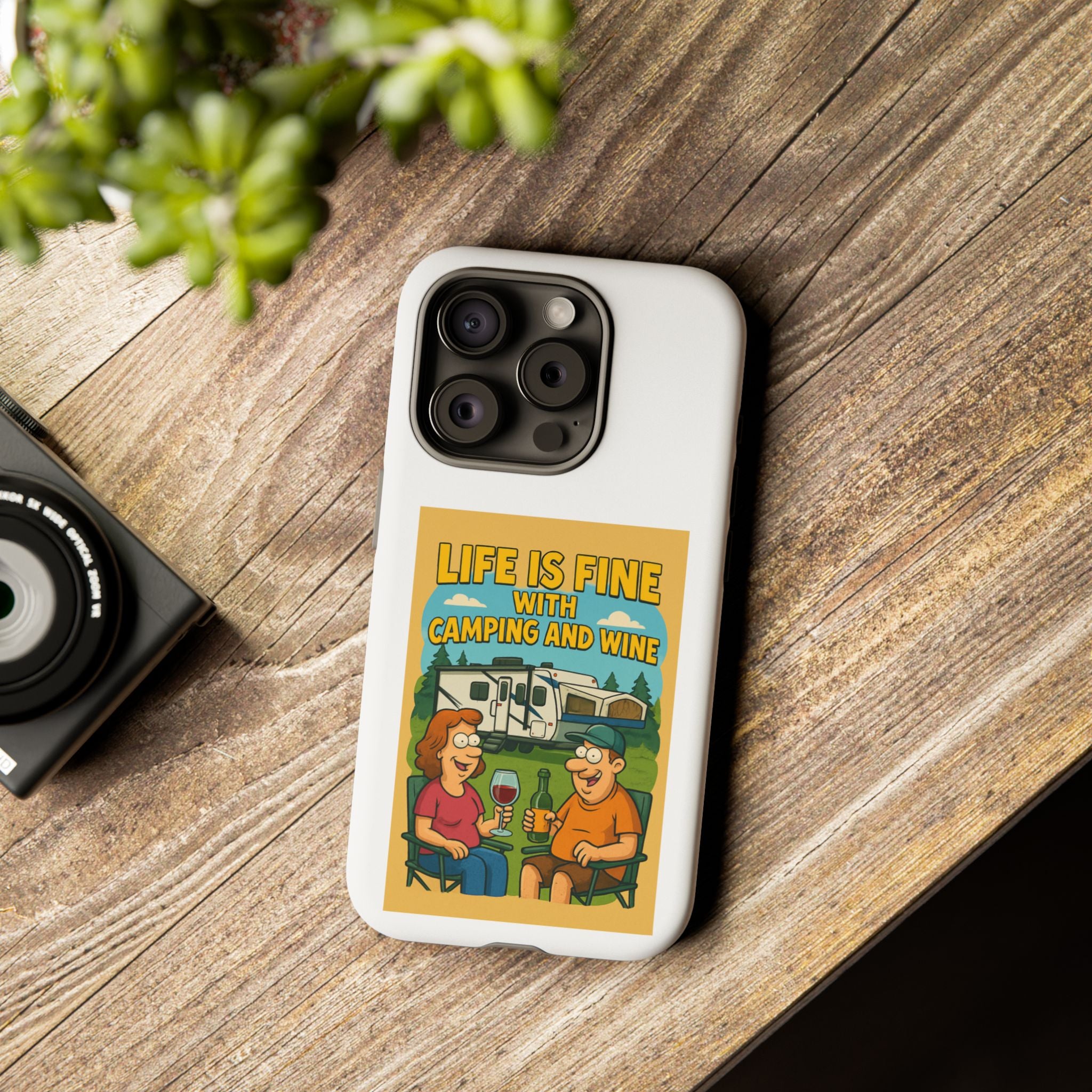 Camping & Wine Phone Case, Outdoor Adventure Accessory, Fun Gift for Campers, Summer Travel Essential, RV Lover Present