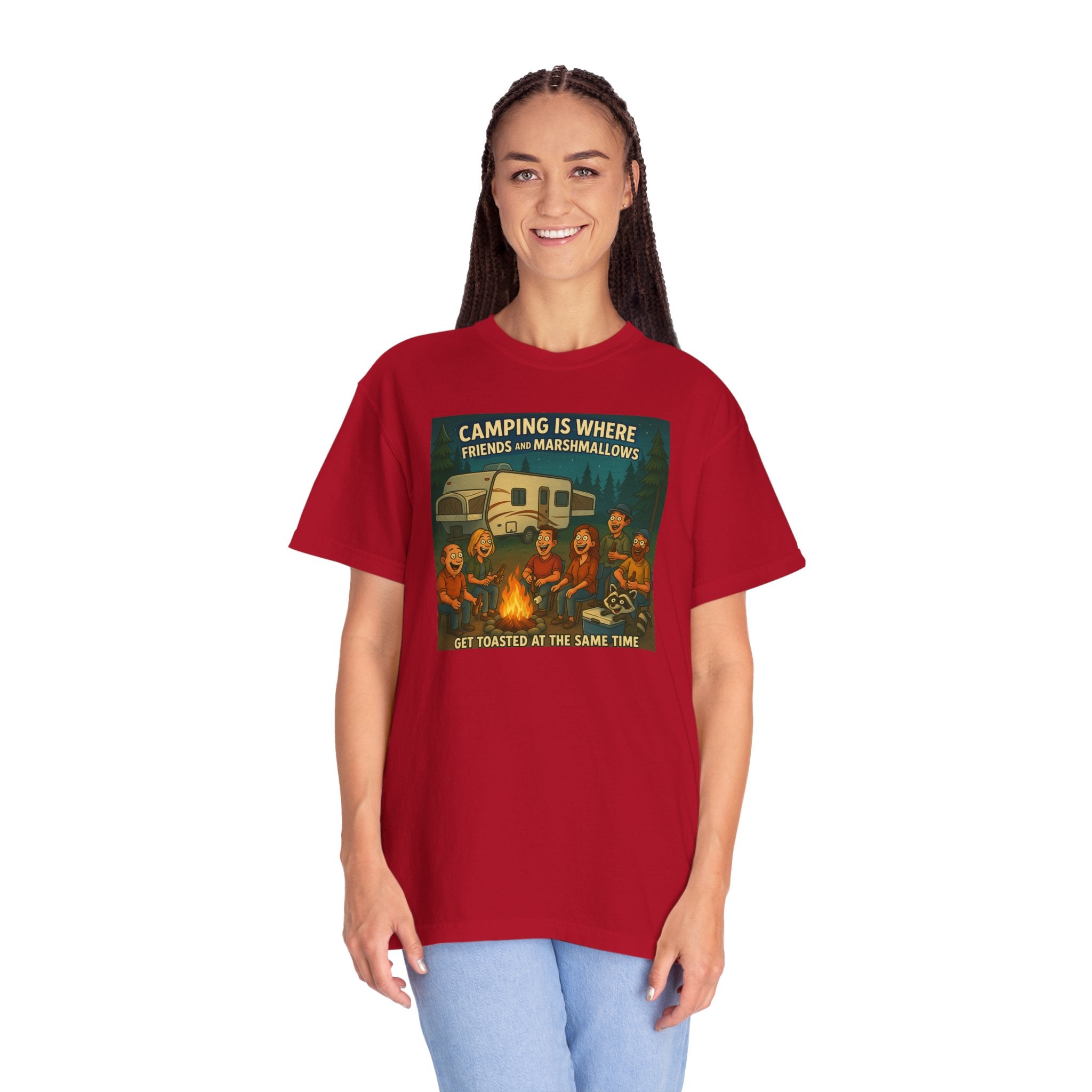 Camping T-Shirt: Get Toasted with Friends, Unisex Garment-Dyed Tee, Outdoor Adventure Shirt, Camping Gift, Summer BBQ Shirt, Family [...]
