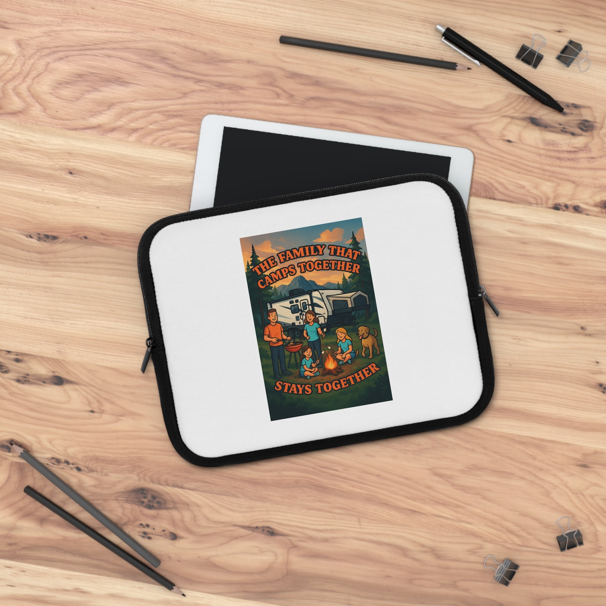 Camping Family Laptop Sleeve, Nature Themed Sleeve, Outdoor Adventure Case, Gifts for Campers, Family Reunion Accessory