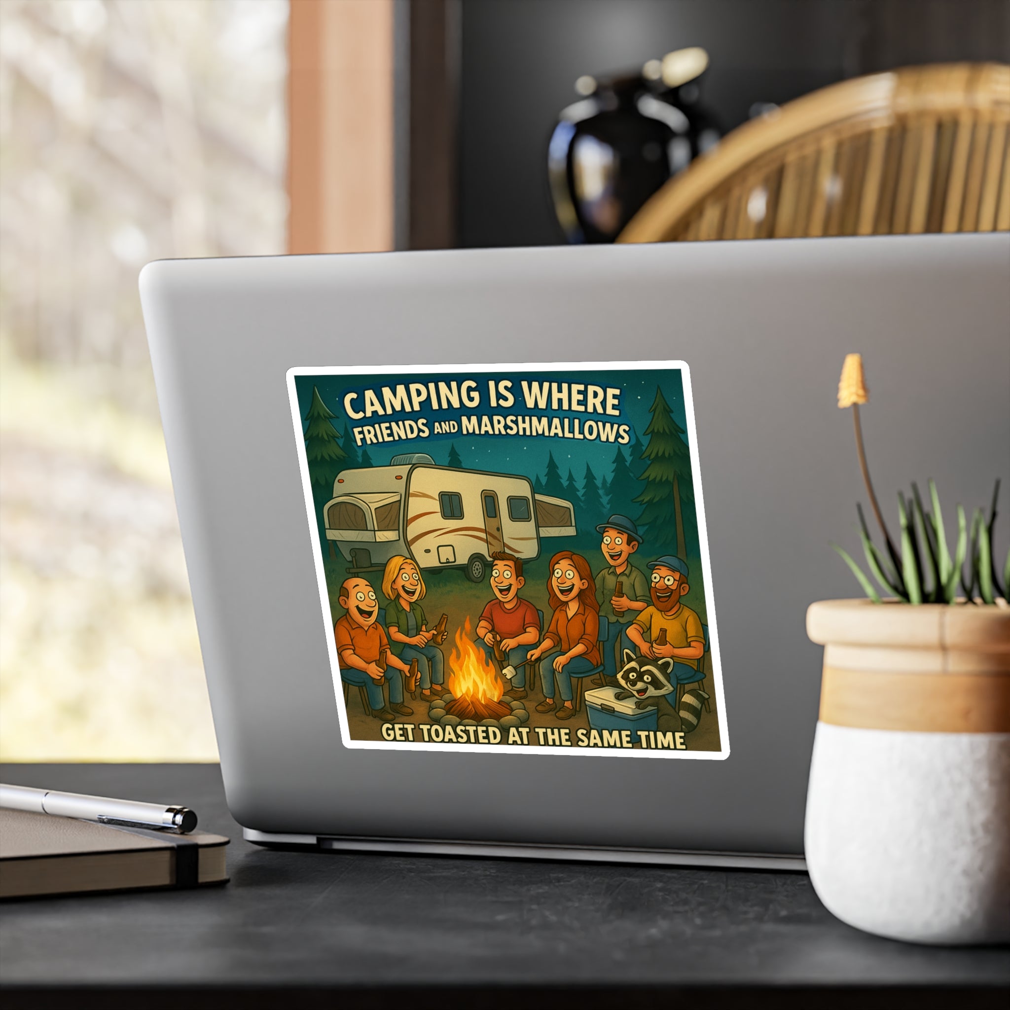 Camping Friends Kiss-Cut Vinyl Decals - Fun Outdoor Decor, Stickers for Campers, Personalized Gifts, Home Office Wall Art, Adventure Decor