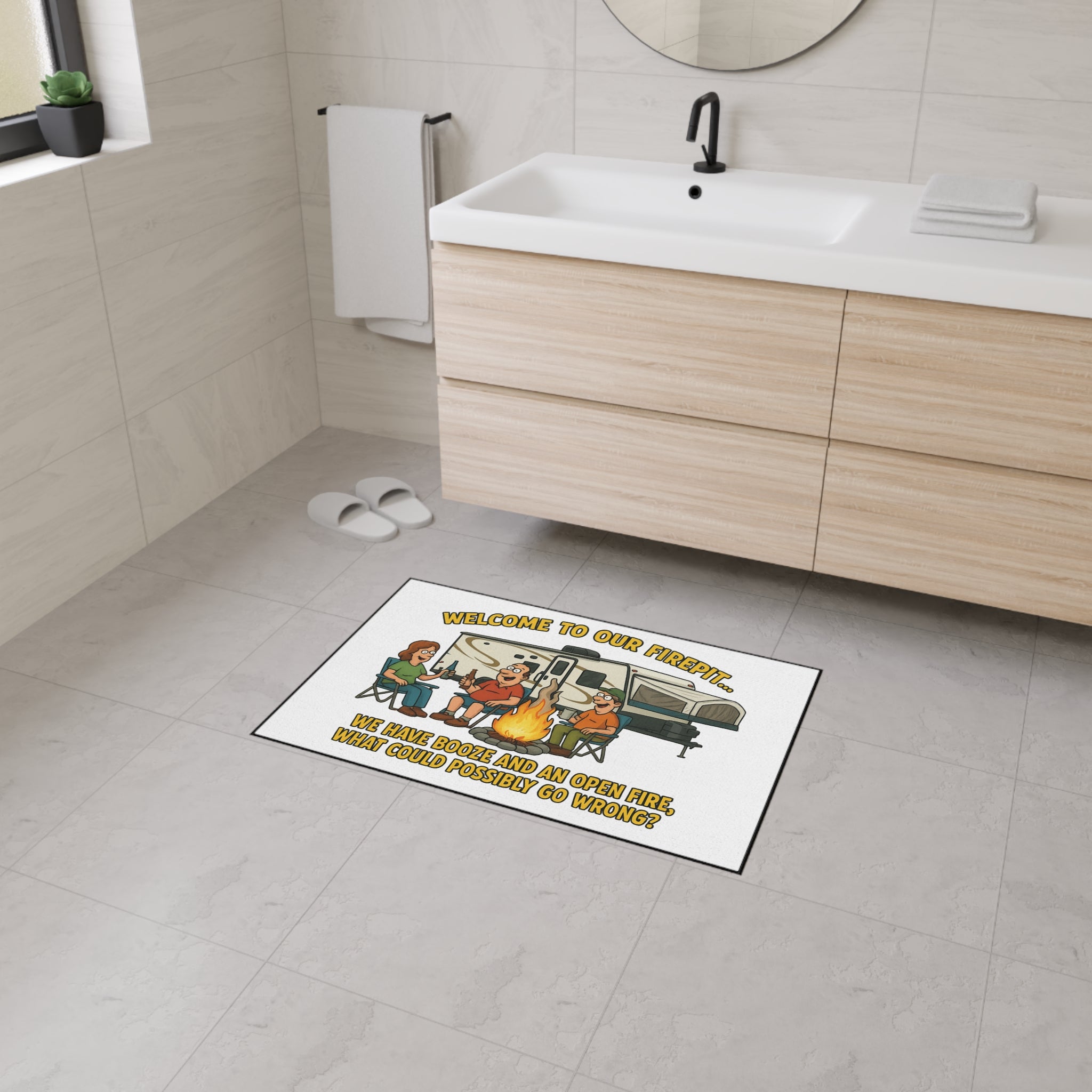 Camping Humor Floor Mat, Welcome to Our Firepit Mat, Outdoor Rug, Camping Decor, Funny Doormat, RV Accessories