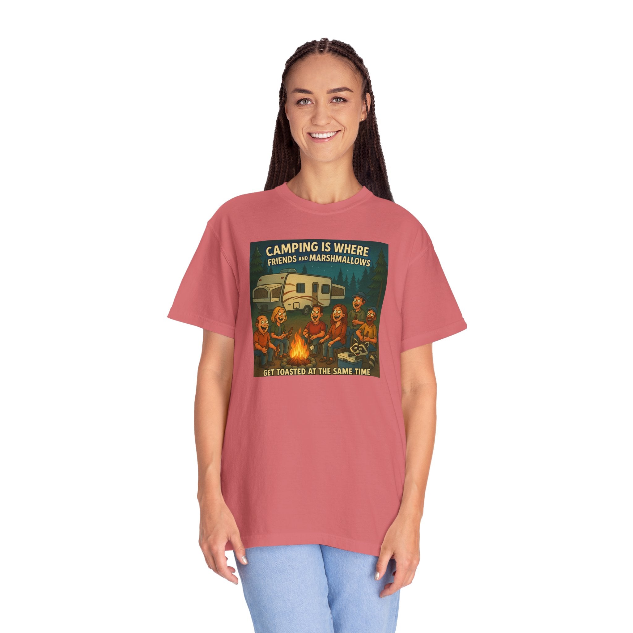 Camping T-Shirt: Get Toasted with Friends, Unisex Garment-Dyed Tee, Outdoor Adventure Shirt, Camping Gift, Summer BBQ Shirt, Family [...]