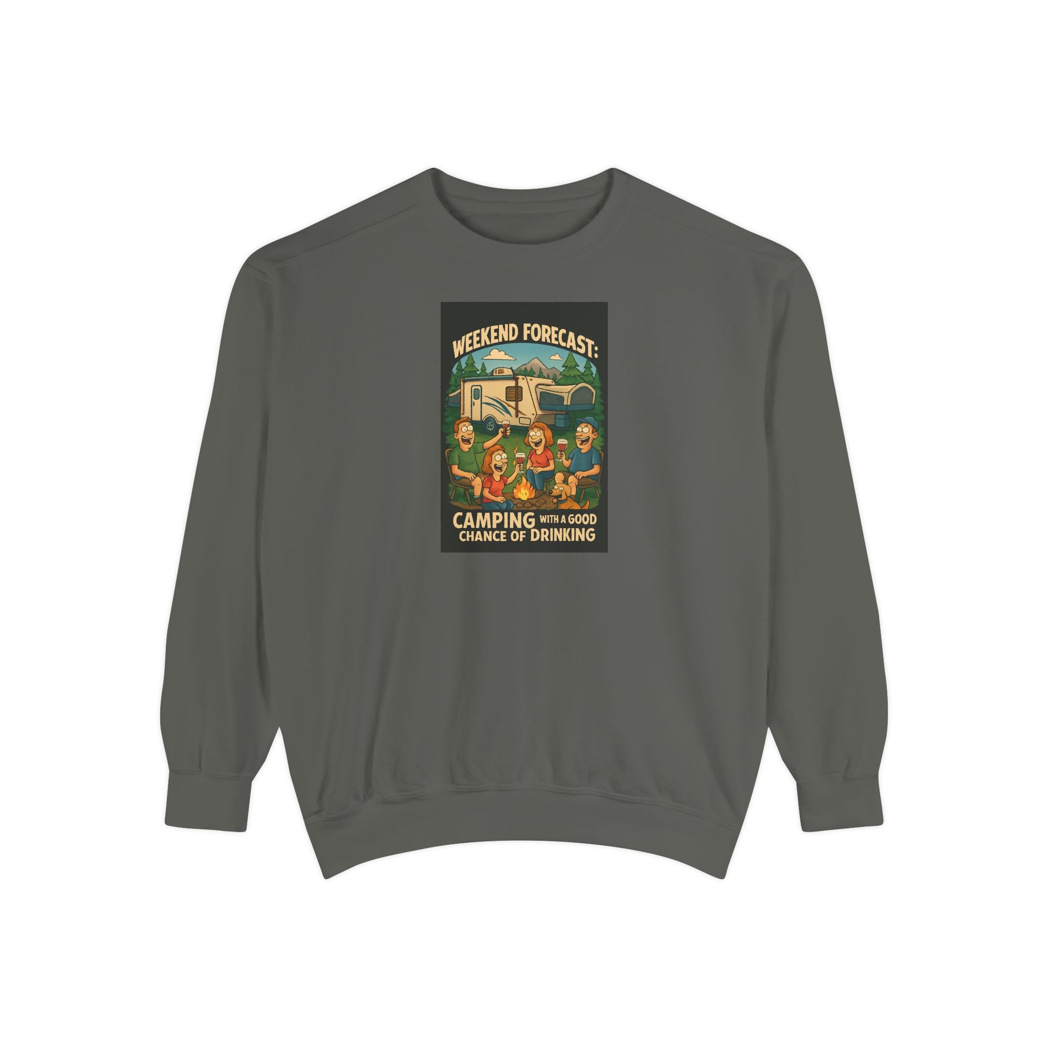 Weekend Forecast Camping Sweatshirt, Cozy Unisex Sweatshirt, Gift for Campers, Outdoor Adventure Apparel, Relaxed Fit Sweatshirt