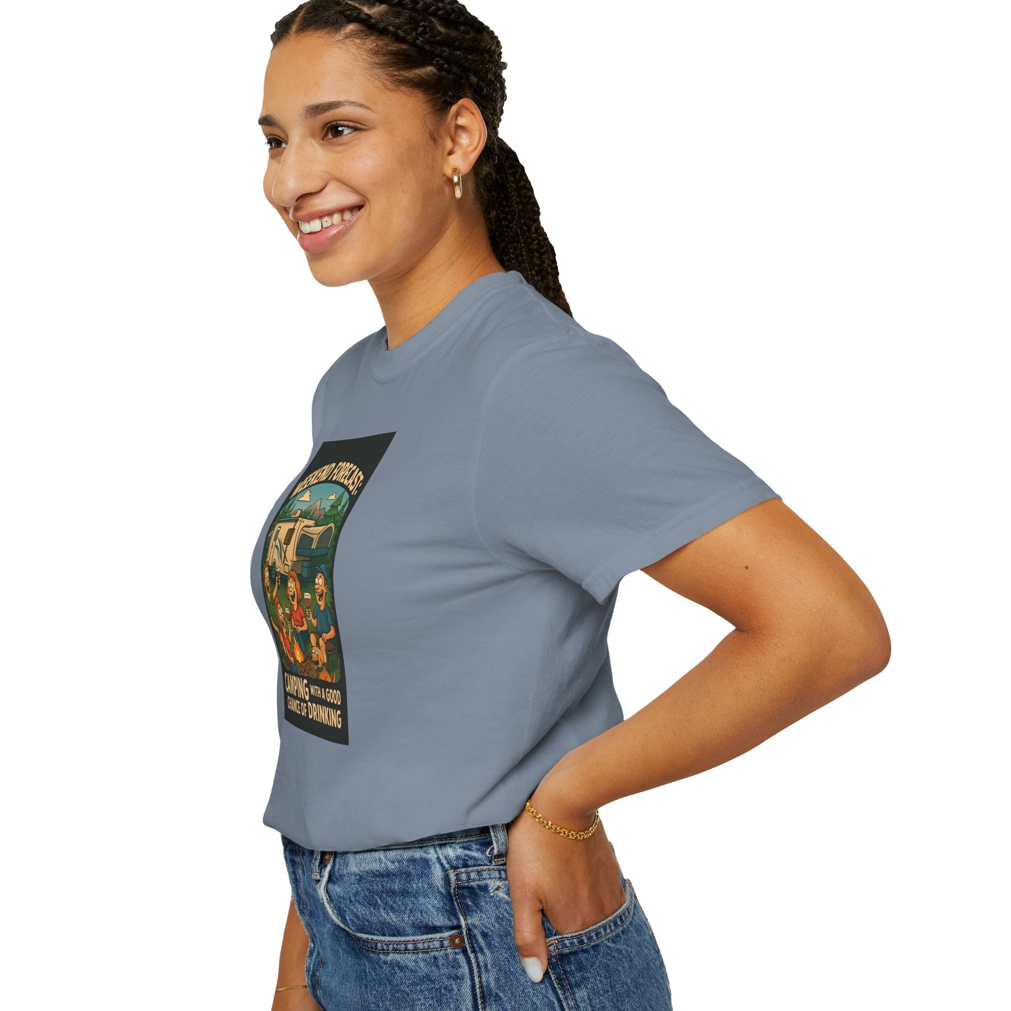 Camping Forecast T-Shirt, Unisex Graphic Tee, Gift for Campers, Outdoor Adventure Apparel, Weekend Getaway Shirt, Nature Lover's Tee