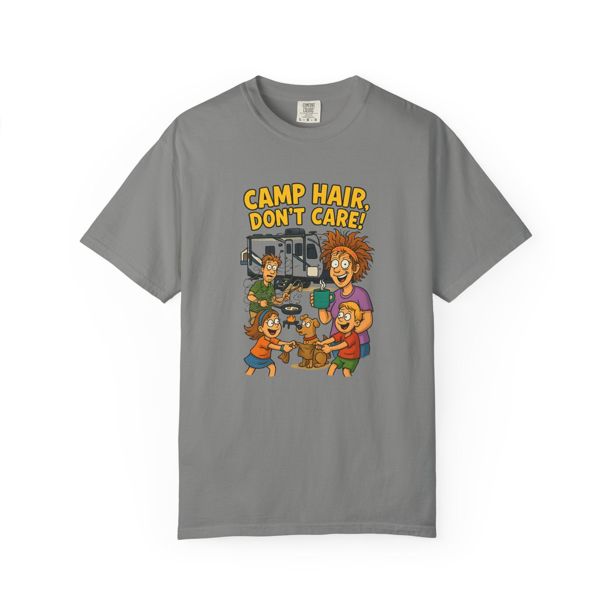Camp Hair Don't Care T-Shirt, Unisex Garment-Dyed Tee, Camping Apparel, Funny Summer Shirt, Outdoor Lovers Gift, Vacation Essential