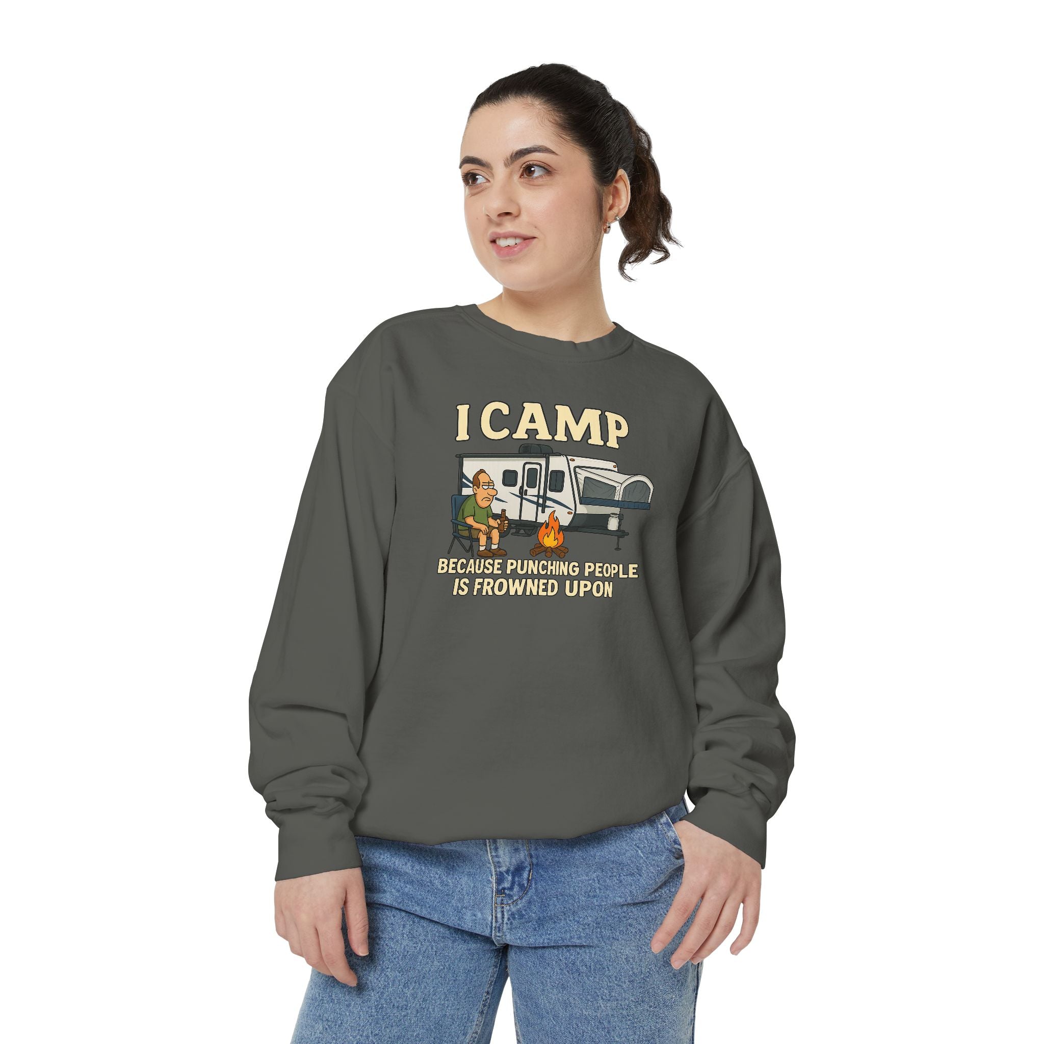 I Camp Unisex Garment-Dyed Sweatshirt - Cozy Camping Apparel for Outdoor Lovers