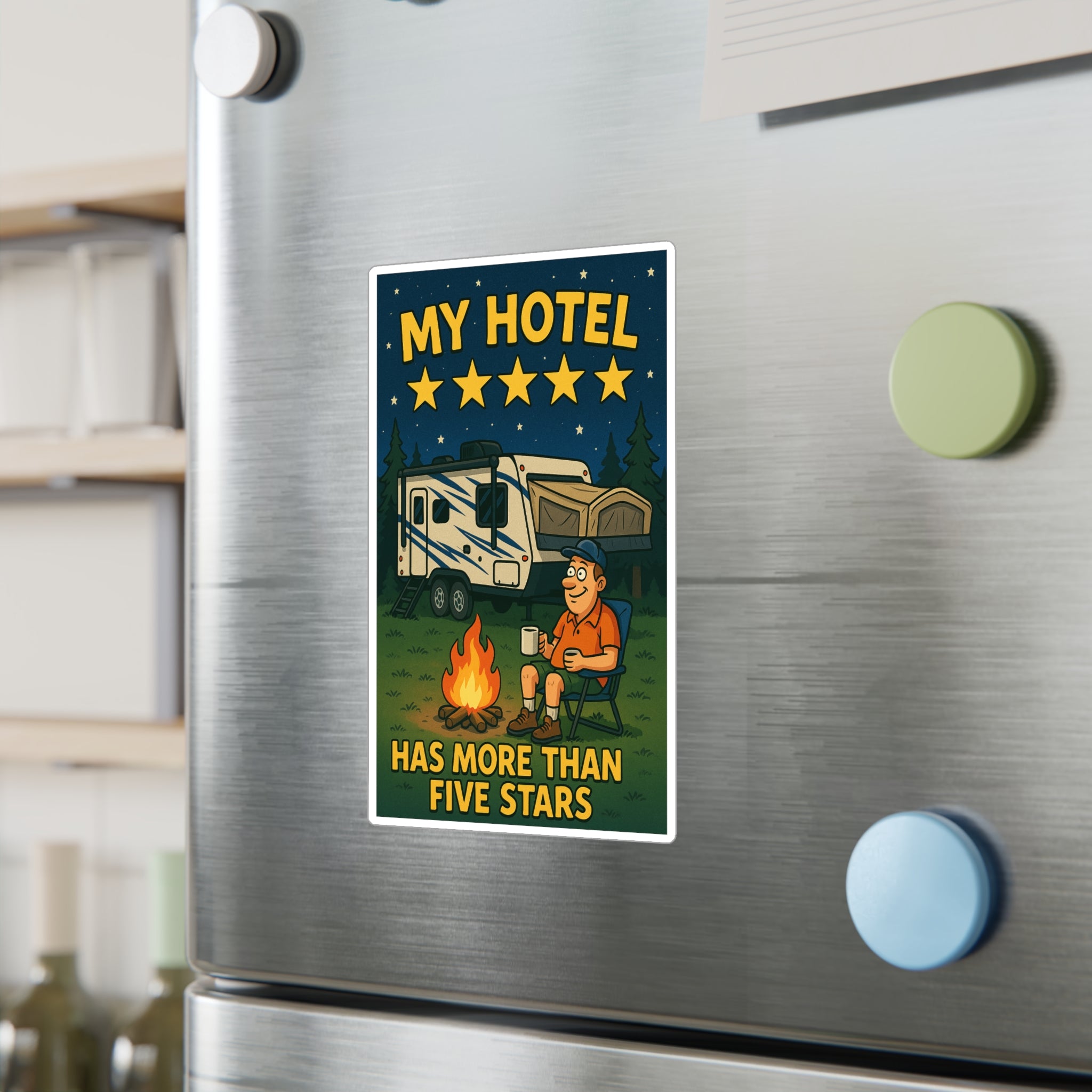 Camping Humor Vinyl Decal, My Hotel Five Stars Sticker, RV Camping Gift, Fun Outdoors Décor, Travel Décal for Adventure Lovers
