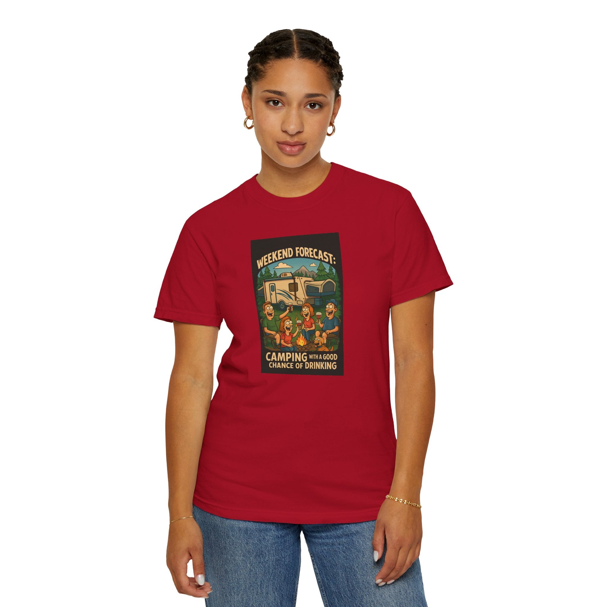 Camping Forecast T-Shirt, Unisex Graphic Tee, Gift for Campers, Outdoor Adventure Apparel, Weekend Getaway Shirt, Nature Lover's Tee