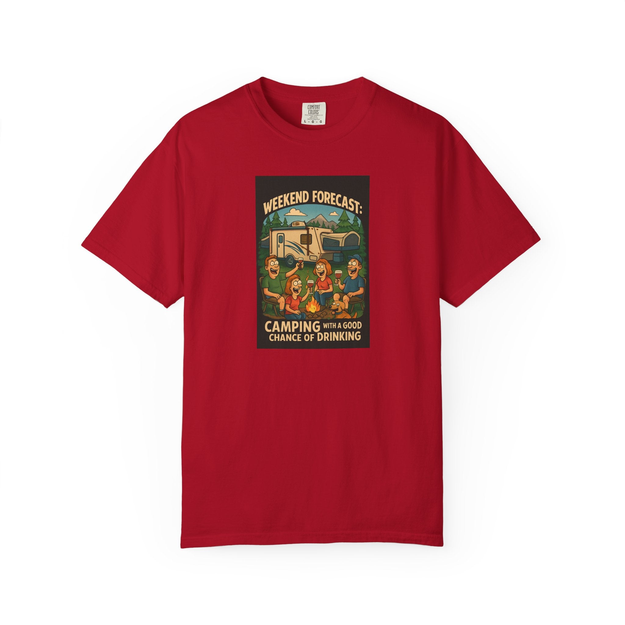 Camping Forecast T-Shirt, Unisex Graphic Tee, Gift for Campers, Outdoor Adventure Apparel, Weekend Getaway Shirt, Nature Lover's Tee