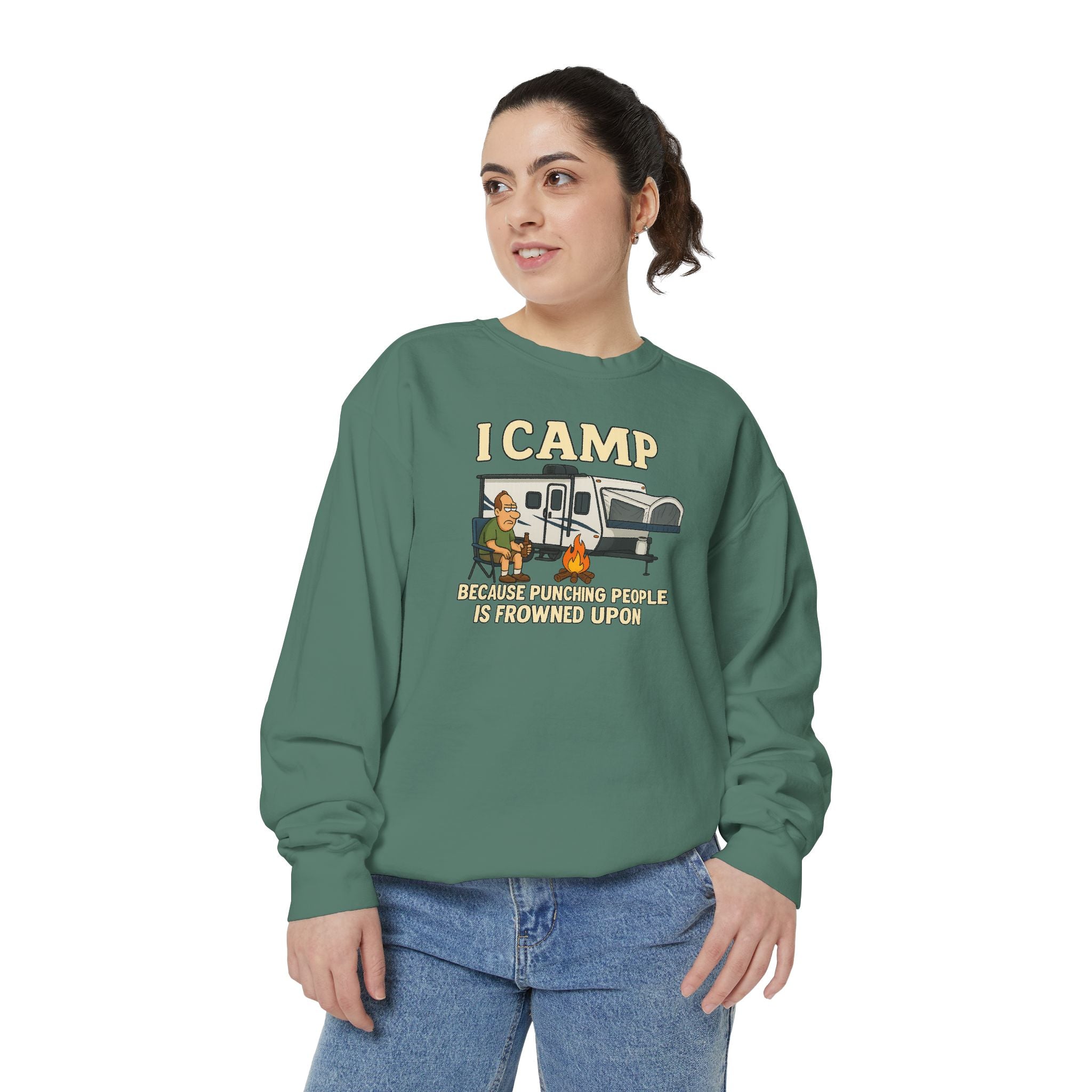 I Camp Unisex Garment-Dyed Sweatshirt - Cozy Camping Apparel for Outdoor Lovers
