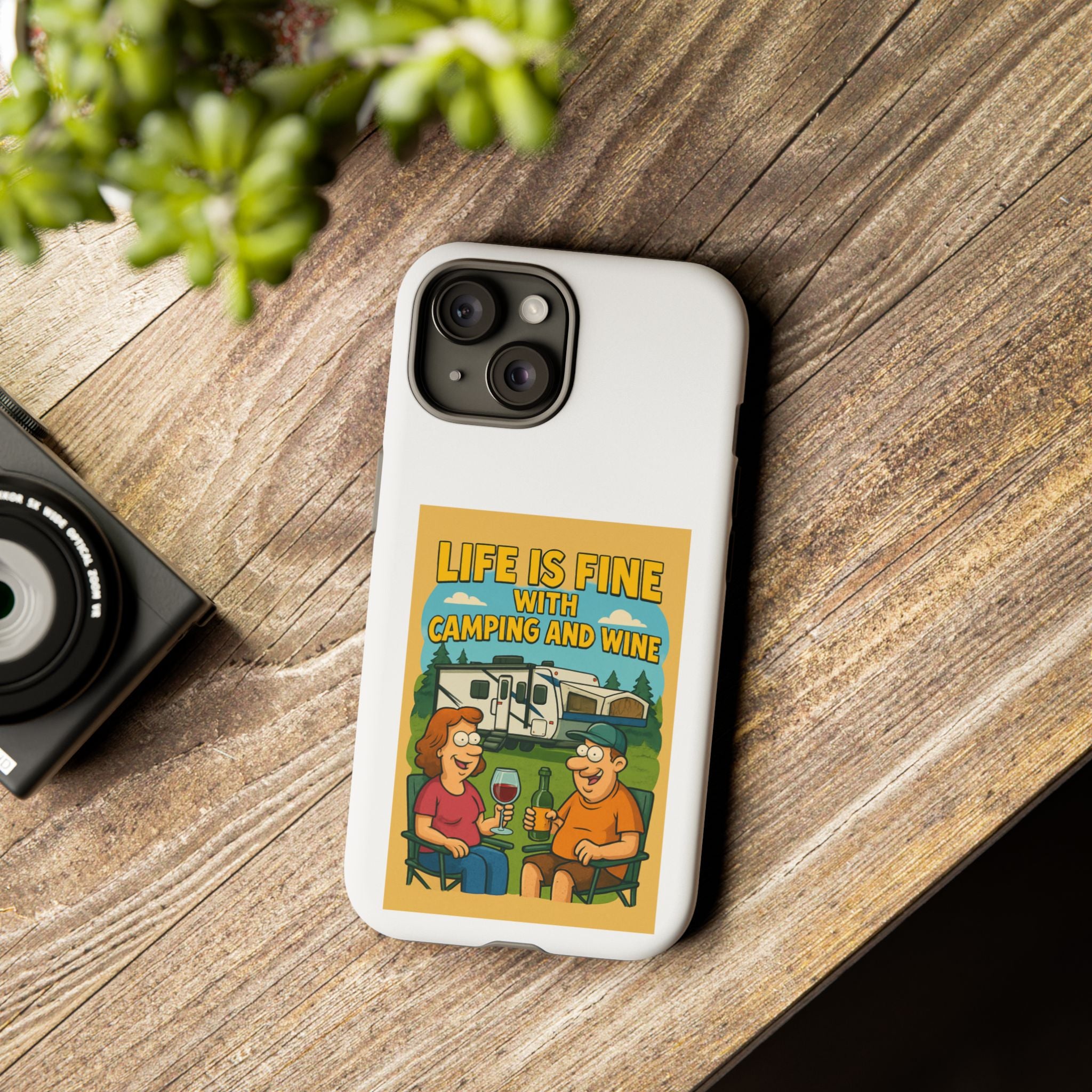 Camping & Wine Phone Case, Outdoor Adventure Accessory, Fun Gift for Campers, Summer Travel Essential, RV Lover Present