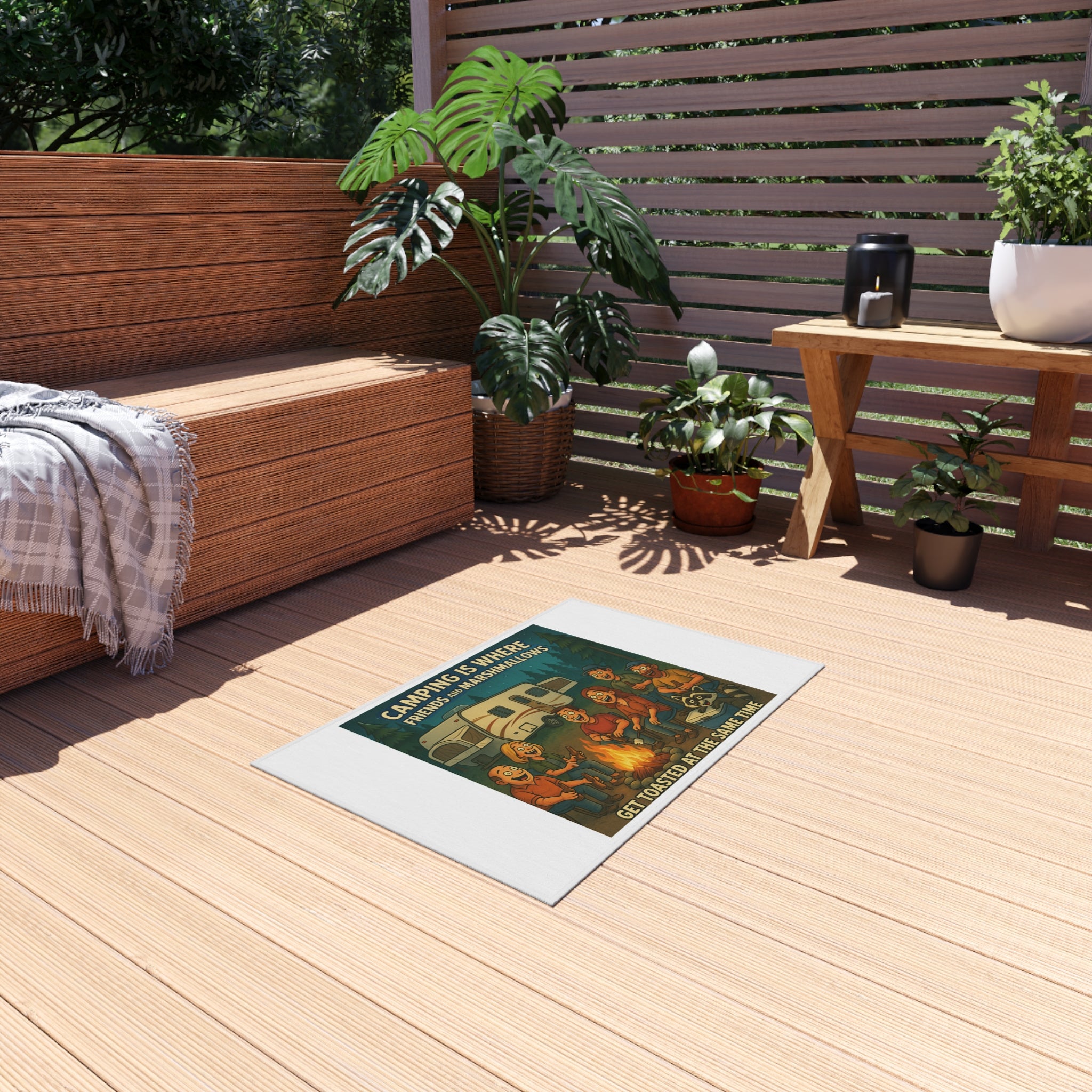 Camping Outdoor Rug, Fun Outdoor Decor, Cozy Patio Mat, Ideal for Camping, BBQs, Ahead of Summer Adventures