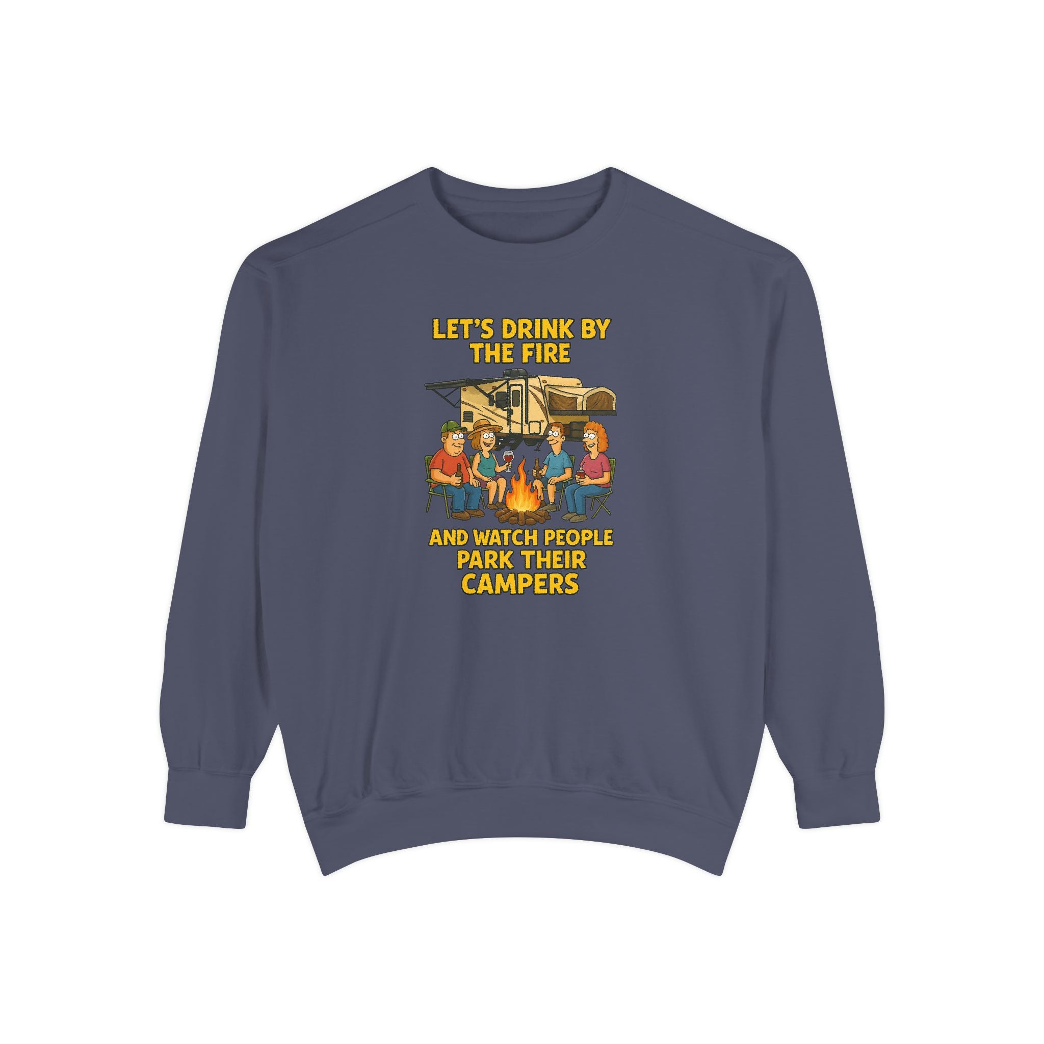 Cozy Campfire Sweatshirt - Let’s Drink by the Fire, Unisex Pullover, Perfect for Bonfires, Camping Trips, Outdoor Gatherings, Cozy Nights
