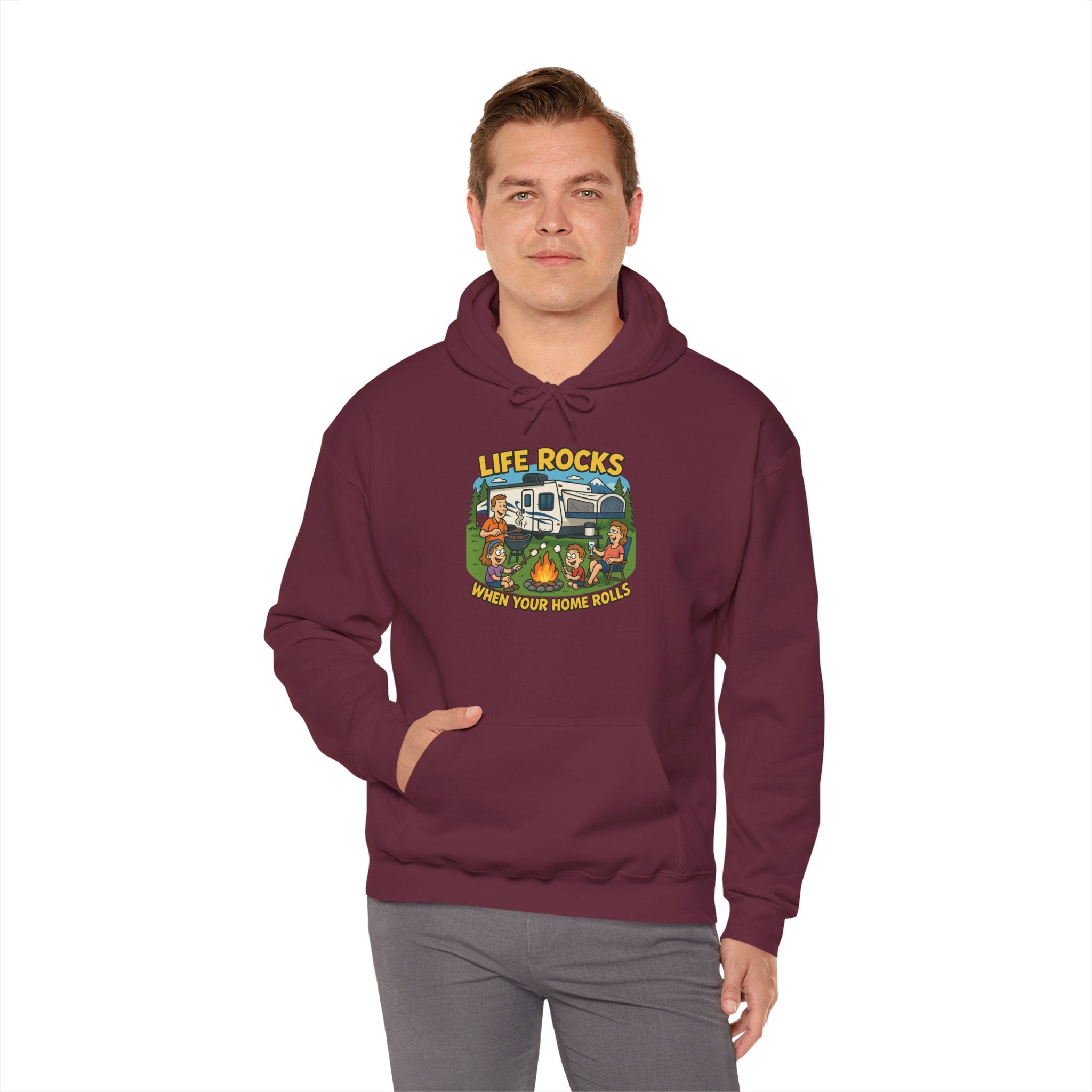 Campfire Adventure Hoodie with Retro Design, Cozy Gift for Outdoor Lovers, Perfect for Camping, Road Trips, and Casual Wear
