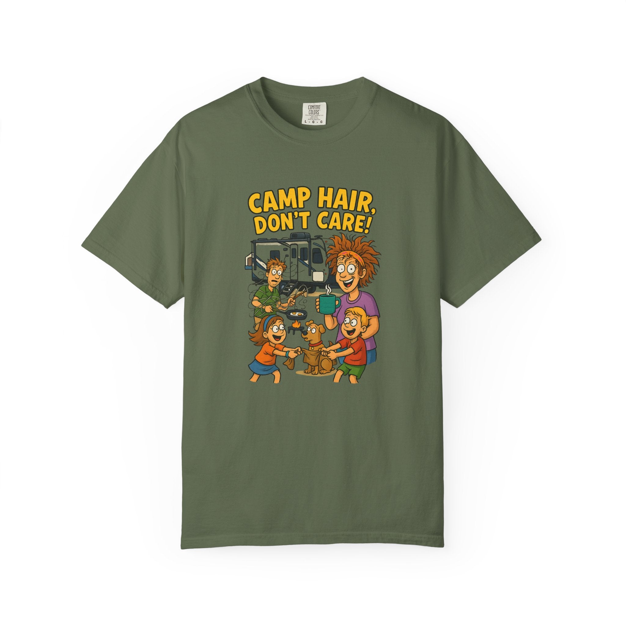 Camp Hair Don't Care T-Shirt, Unisex Garment-Dyed Tee, Camping Apparel, Funny Summer Shirt, Outdoor Lovers Gift, Vacation Essential