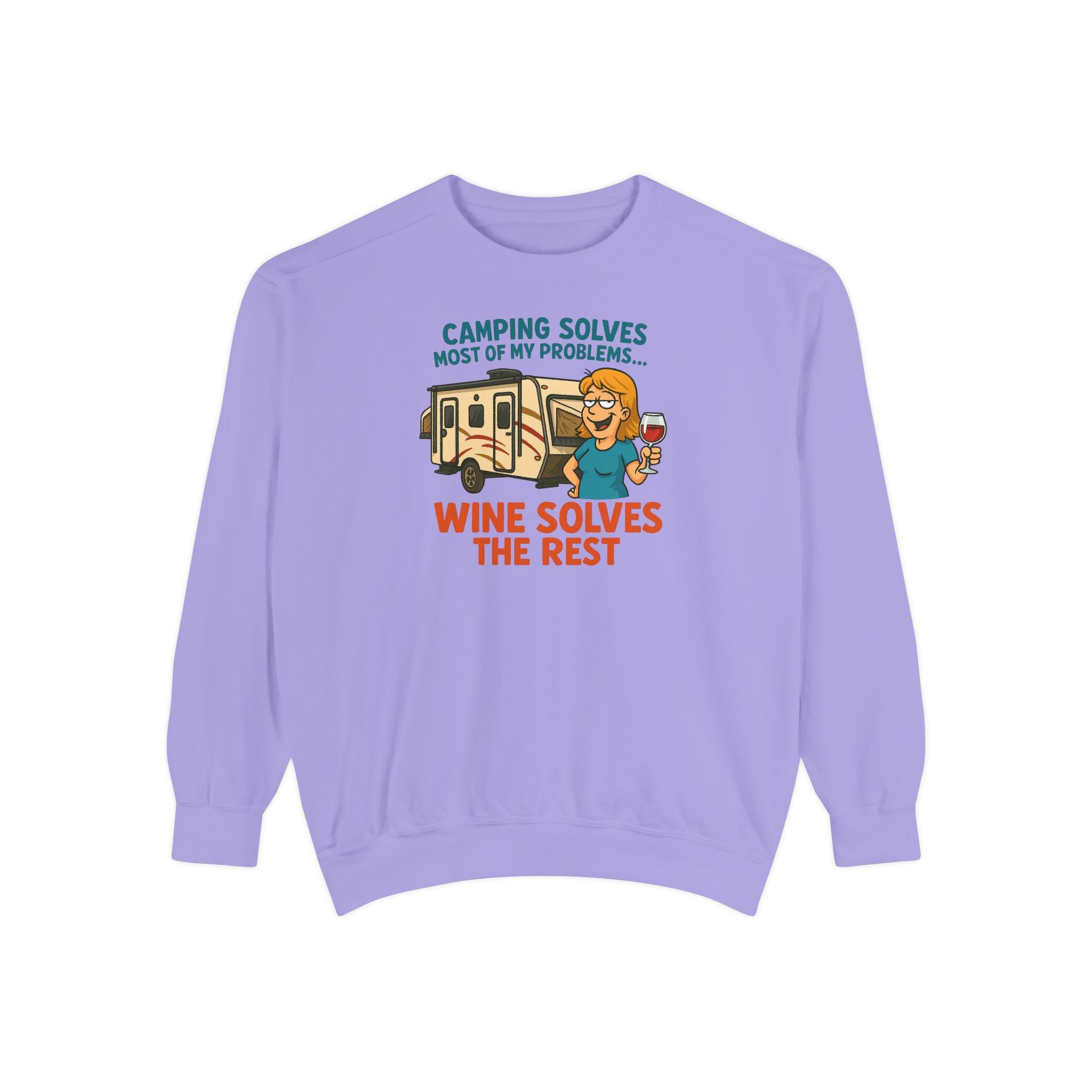 Camping Wine Sweatshirt | Unisex Garment-Dyed Pullover | Cozy Gift for Campers | Outdoor Adventures Apparel | Relaxed Fit Top