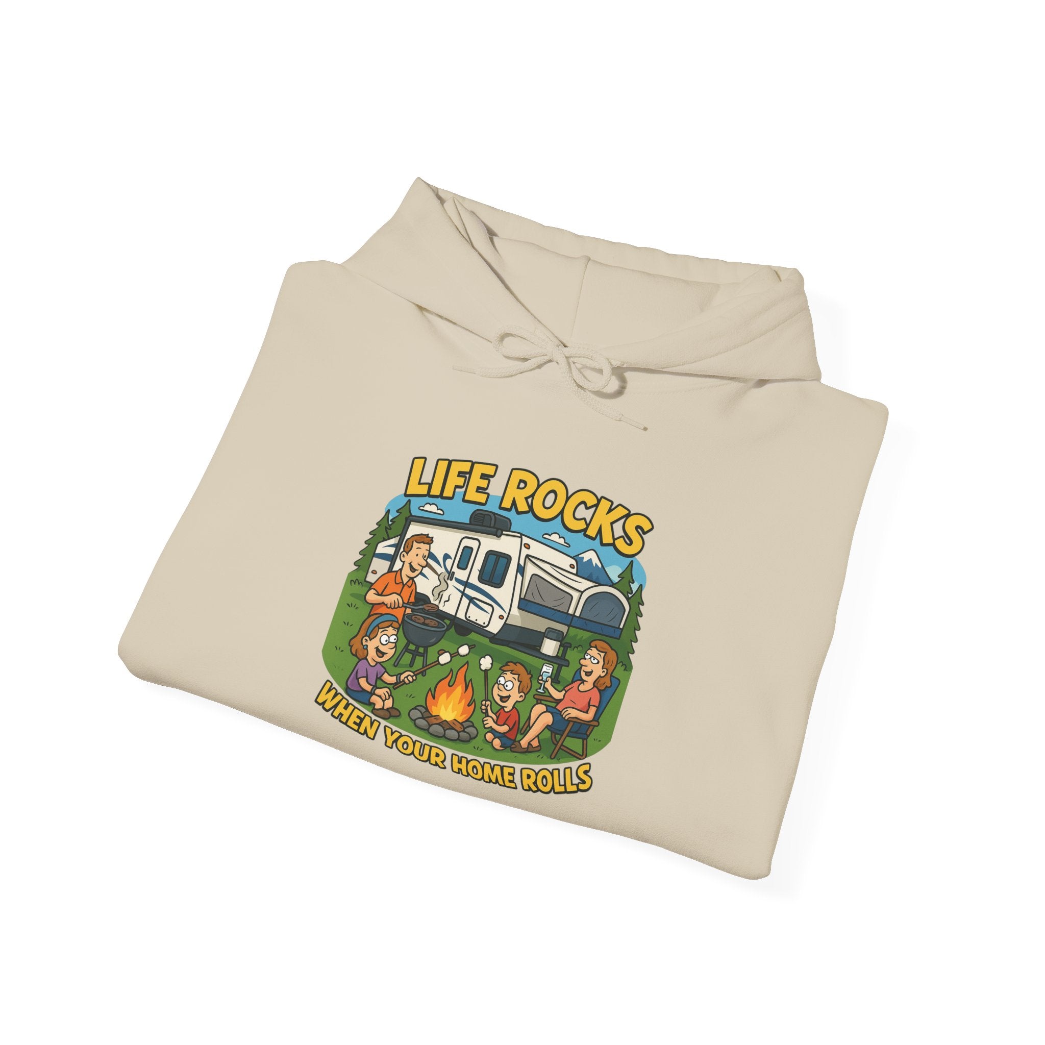 Campfire Adventure Hoodie with Retro Design, Cozy Gift for Outdoor Lovers, Perfect for Camping, Road Trips, and Casual Wear