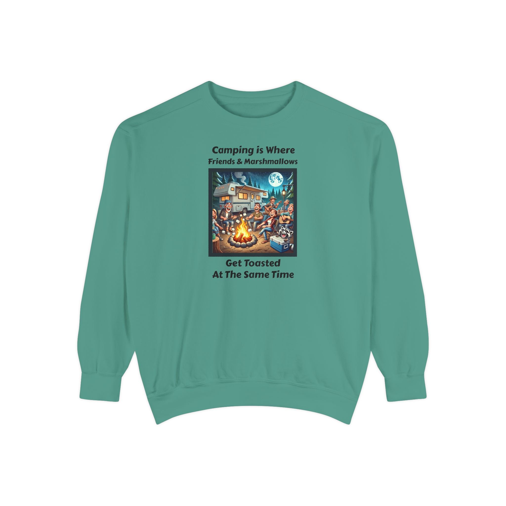 Unisex Garment-Dyed Sweatshirt - Camping is where friends and marshmallows get toasted at the same time