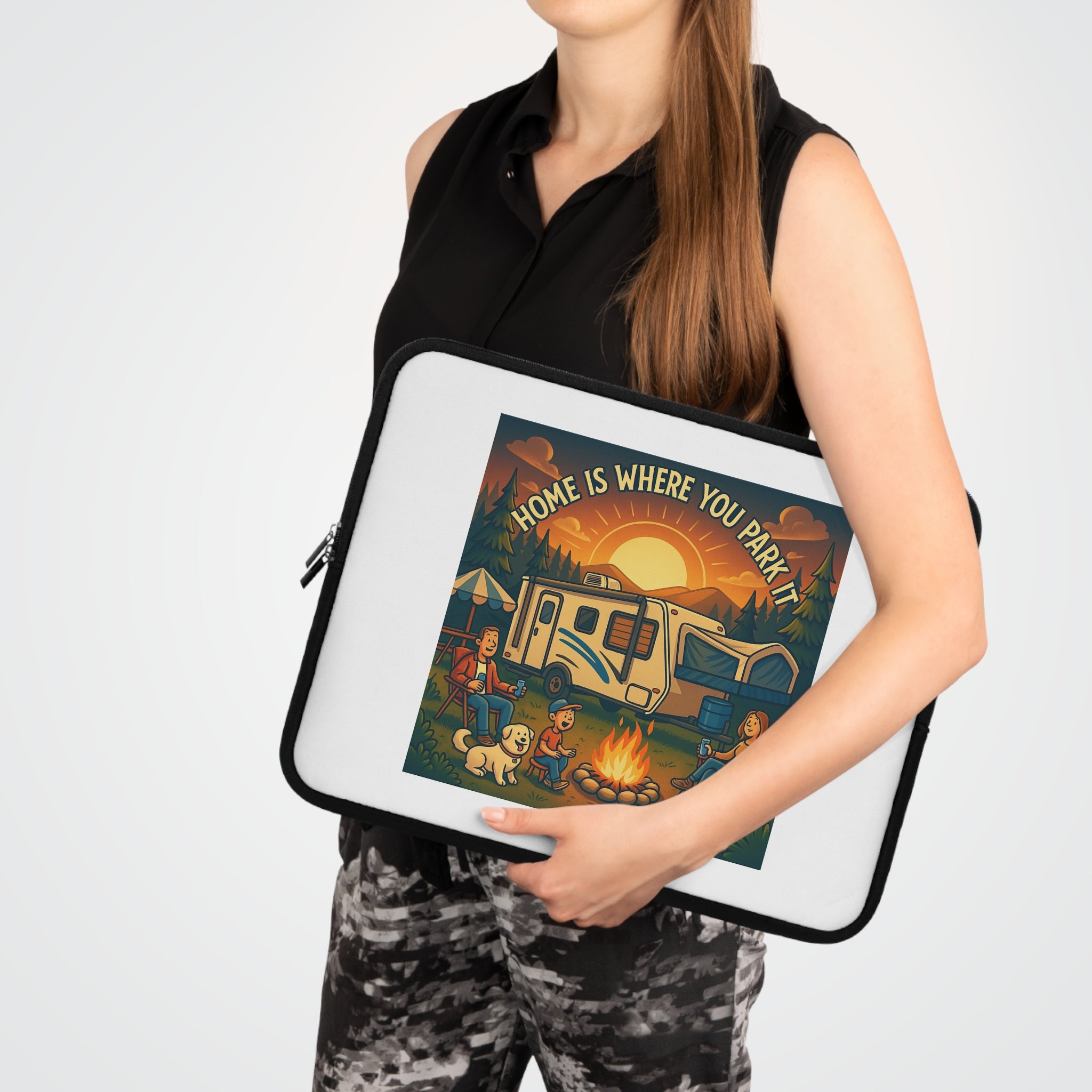 Adventurous Laptop Sleeve - Home is Where You Park - Camping Gear, Tech Accessory for RV Lovers