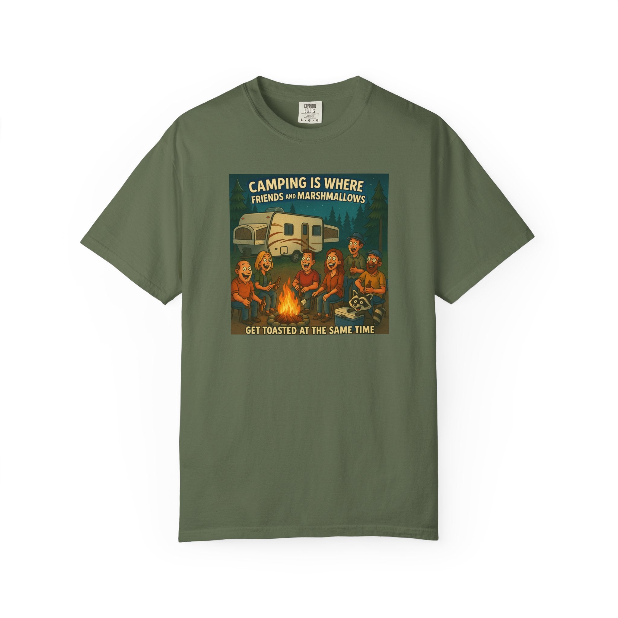 Camping T-Shirt: Get Toasted with Friends, Unisex Garment-Dyed Tee, Outdoor Adventure Shirt, Camping Gift, Summer BBQ Shirt, Family [...]