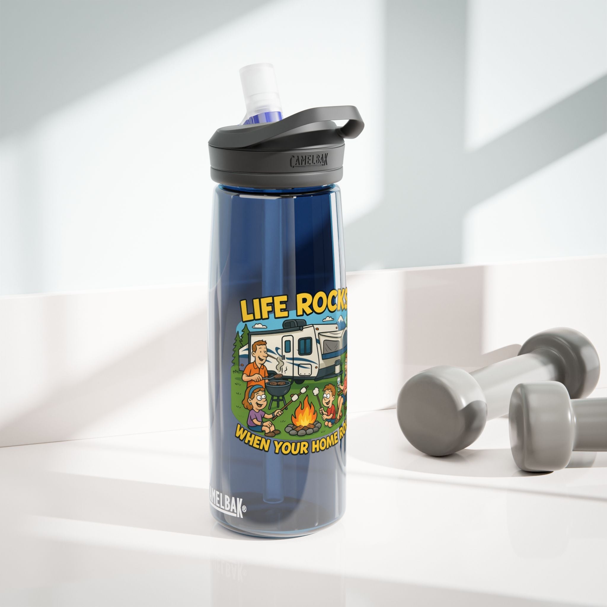Camping Water Bottle with Life Rocks Design, Adventure Hydration, RV Lover Gift, Outdoorsy Water Bottle, Eco-Friendly Travel Gear