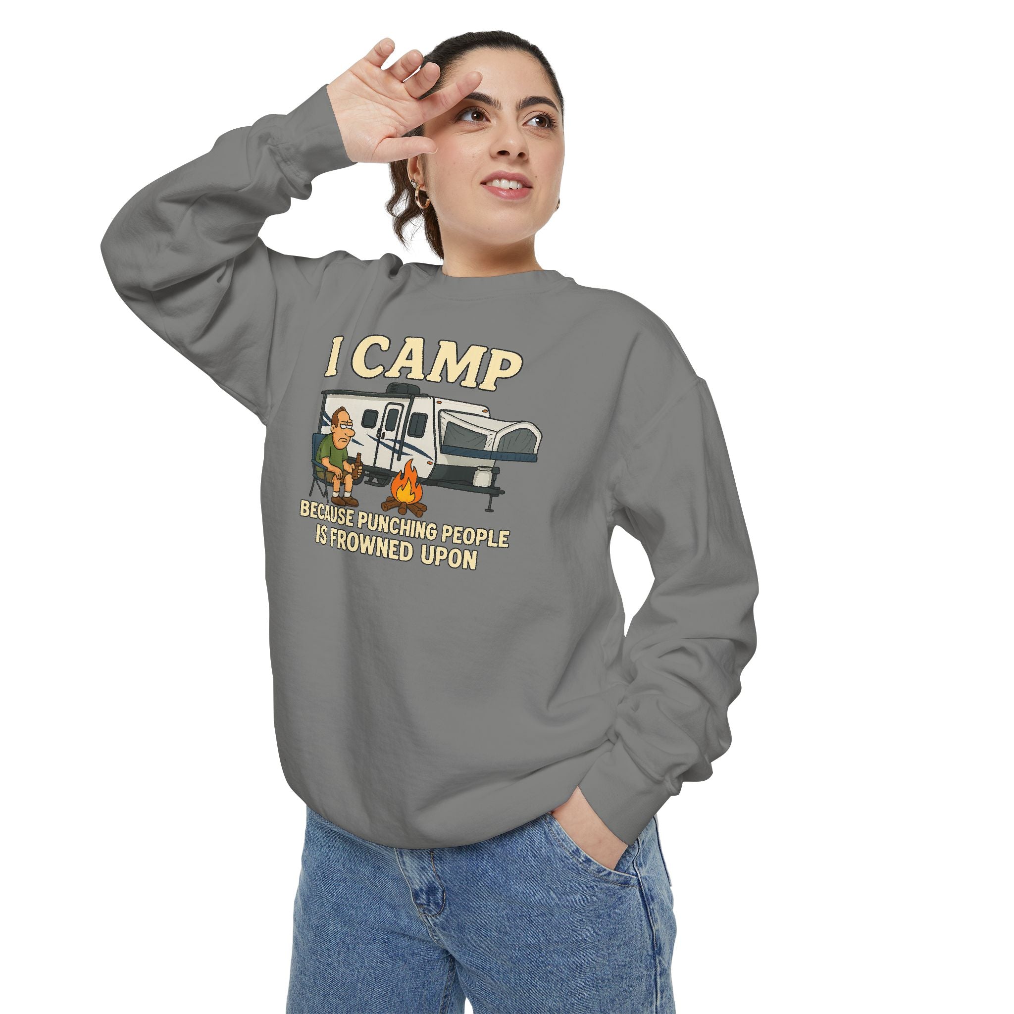 I Camp Unisex Garment-Dyed Sweatshirt - Cozy Camping Apparel for Outdoor Lovers
