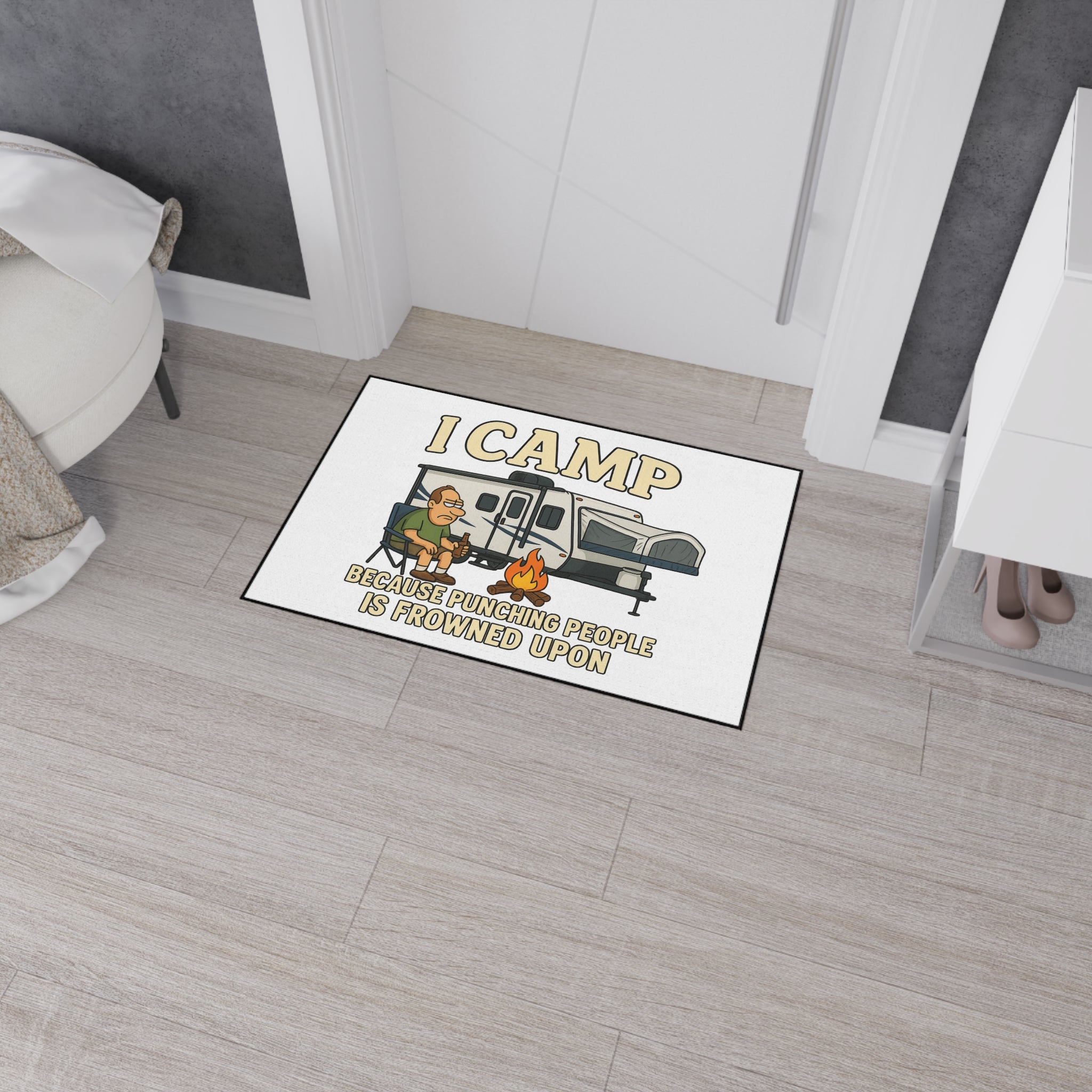 Funny Camping Floor Mat - "I Camp Because Punching People Is Frowned Upon"