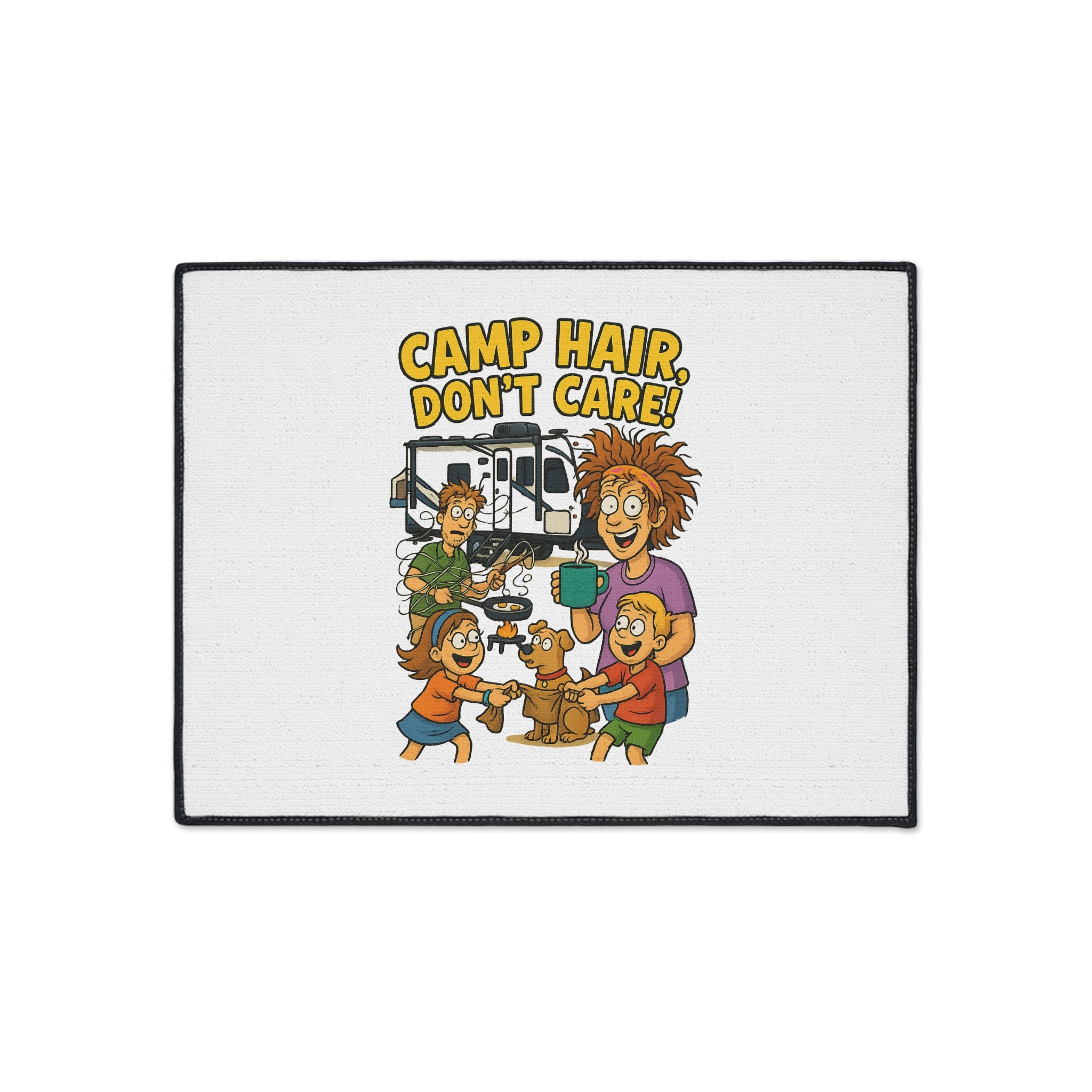 Camp Hair Don't Care Mat | Heavy Duty Floor Mat for Home, RV, Camping, Outdoor Decor, Fun Family Gift