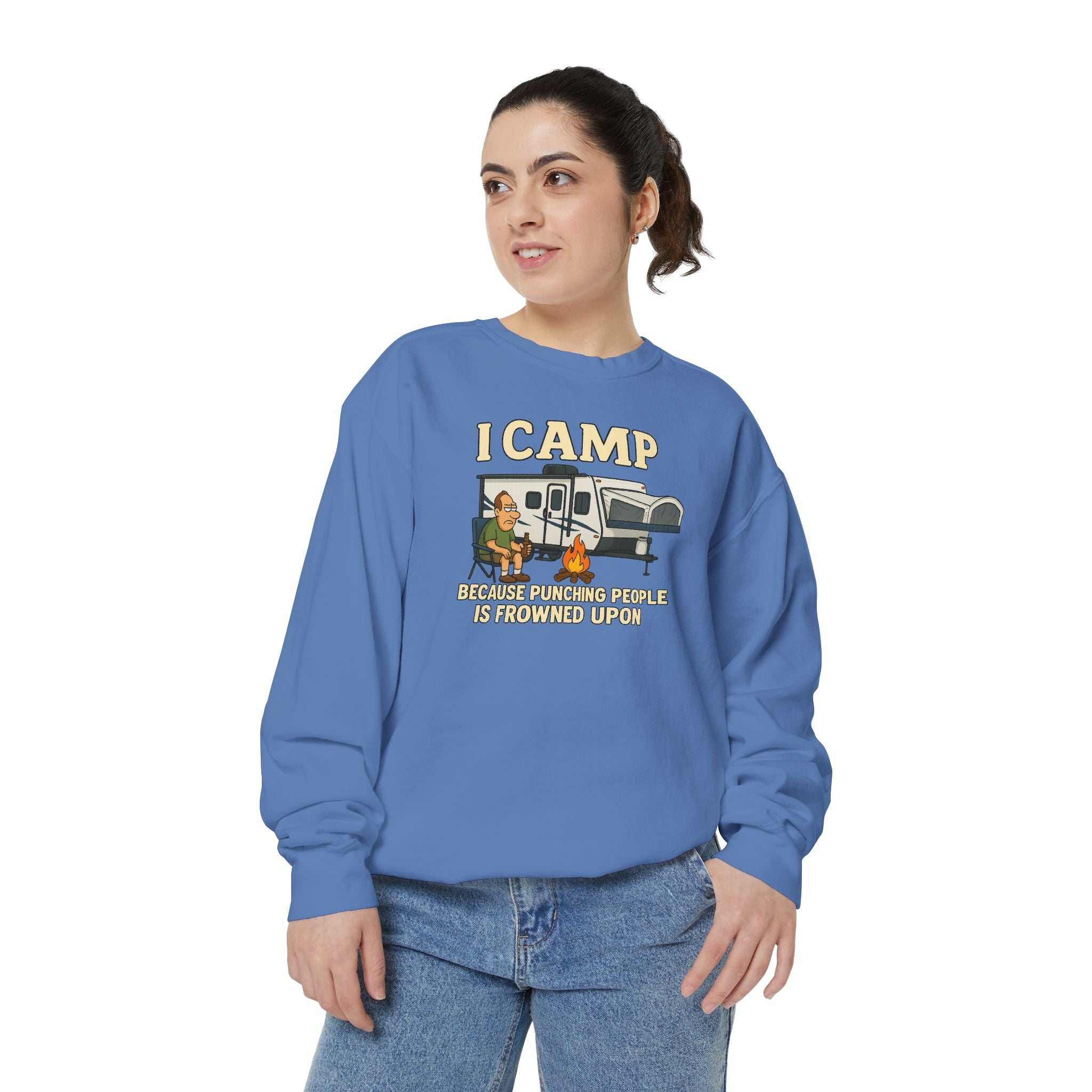 I Camp Unisex Garment-Dyed Sweatshirt - Cozy Camping Apparel for Outdoor Lovers