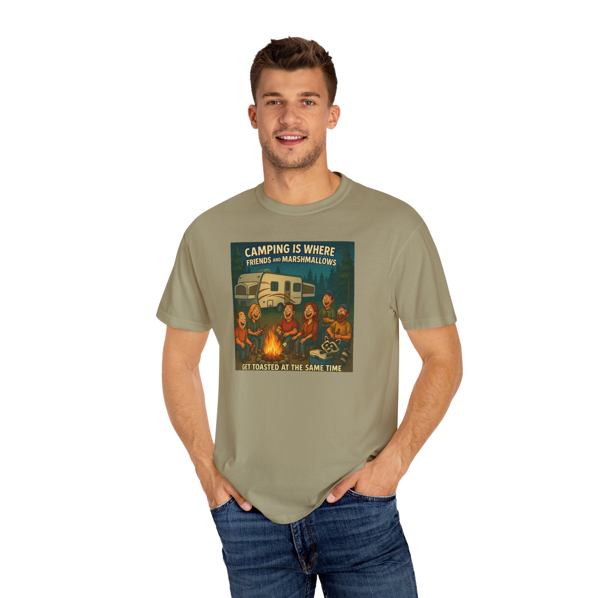 Camping T-Shirt: Get Toasted with Friends, Unisex Garment-Dyed Tee, Outdoor Adventure Shirt, Camping Gift, Summer BBQ Shirt, Family [...]