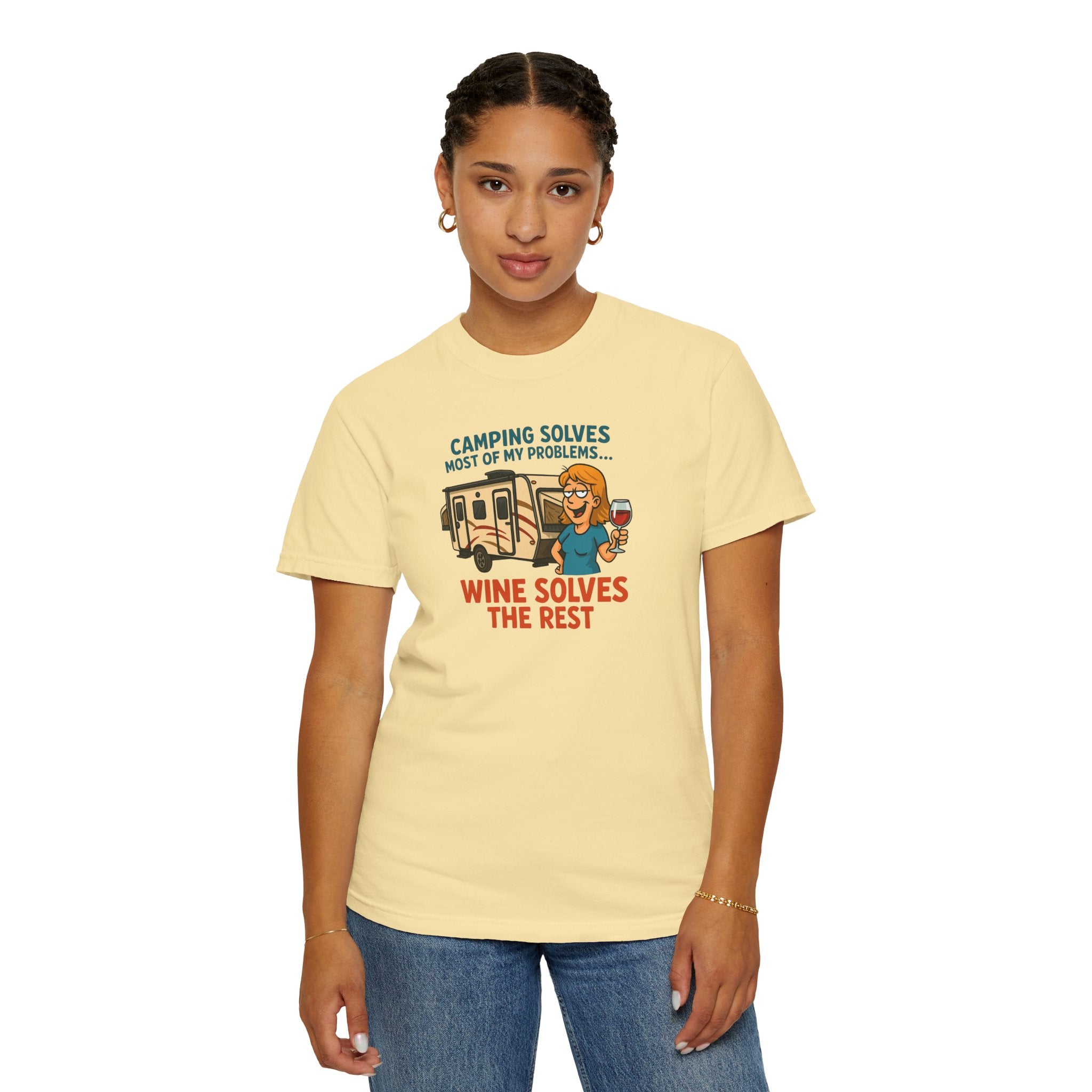 Camping & Wine Unisex T-Shirt, Relaxed Fit Tee, Perfect Gift for Campers, Wine Lovers, Outdoor Enthusiasts, Summer Celebrations
