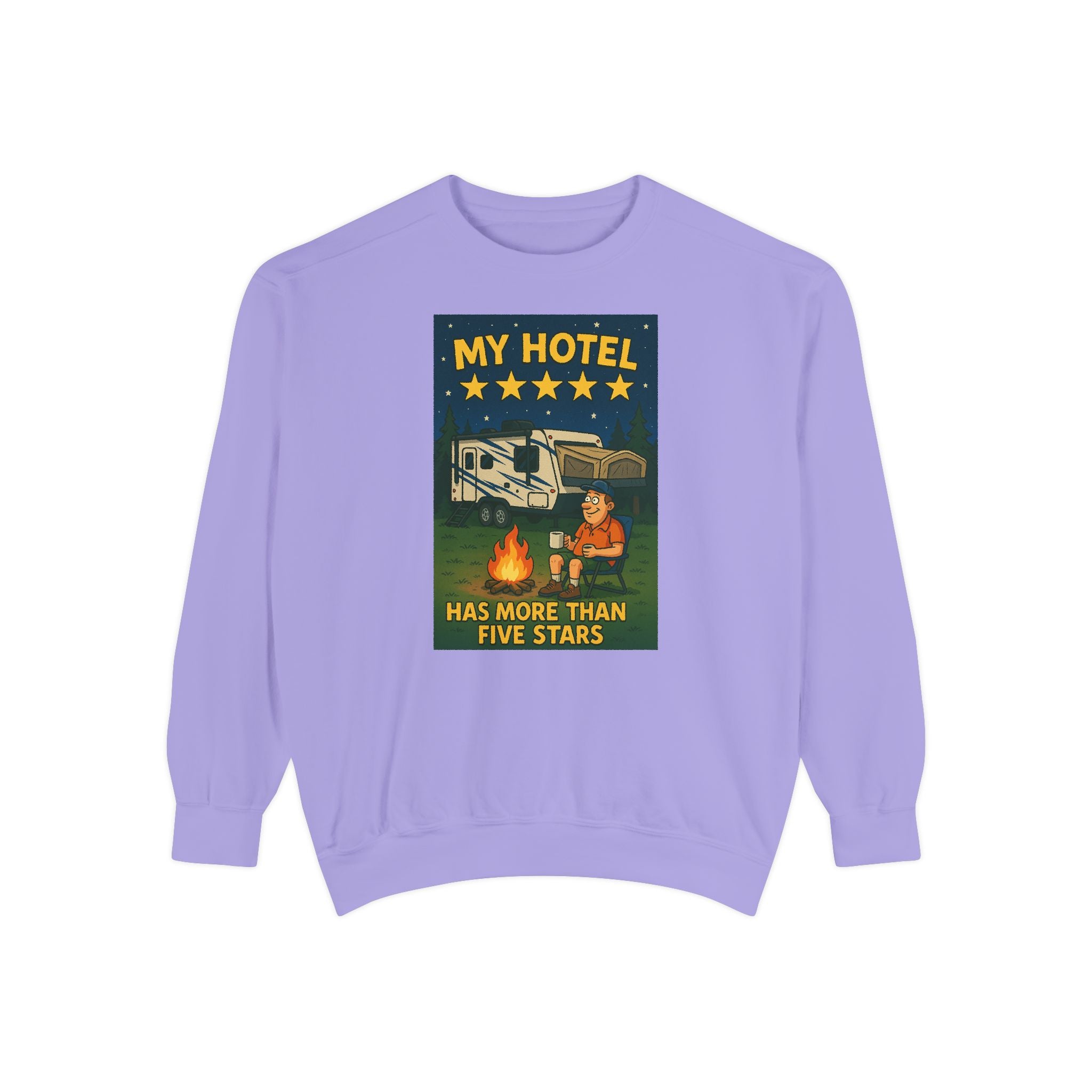 My Hotel Sweatshirt - Cozy Camping Apparel, Unisex Garment-Dyed Sweatshirt for Outdoor Lovers, Perfect for Bonfire Nights, Gift for Campers