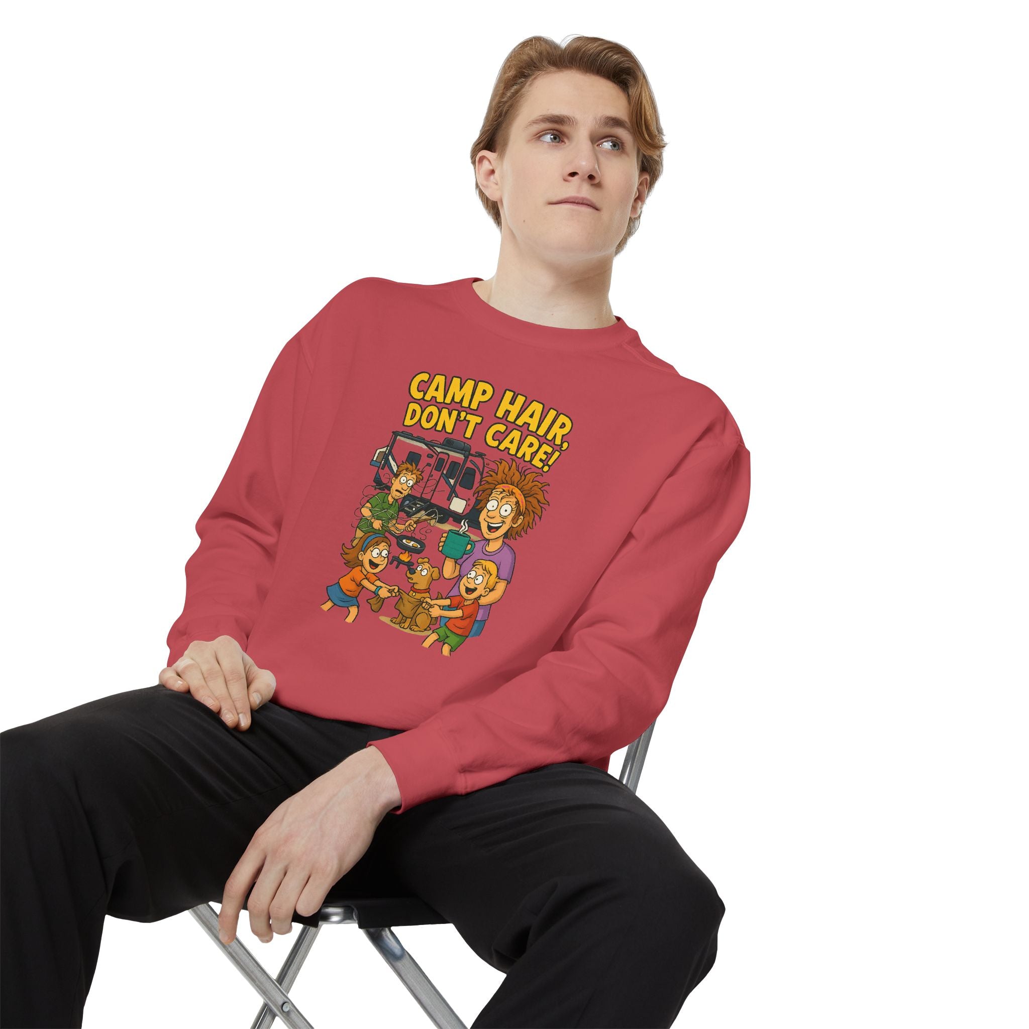 Camp Hair Don't Care Sweatshirt, Cozy Unisex Sweater, Perfect for Campers, Gift for Travel Lovers, Casual Outfit, All Season