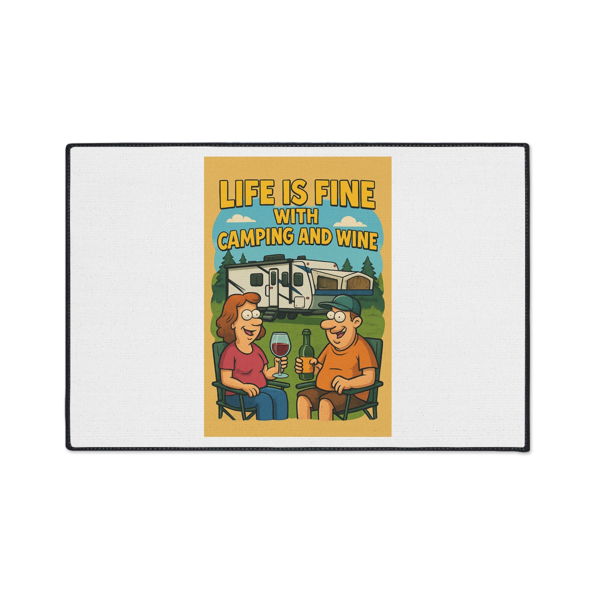 Camping & Wine Floor Mat, Outdoor Adventure Decor, RV Welcome Mat, Gifts for Campers, Fun Home Entrance Rug, Life is Fine with Camping [...]