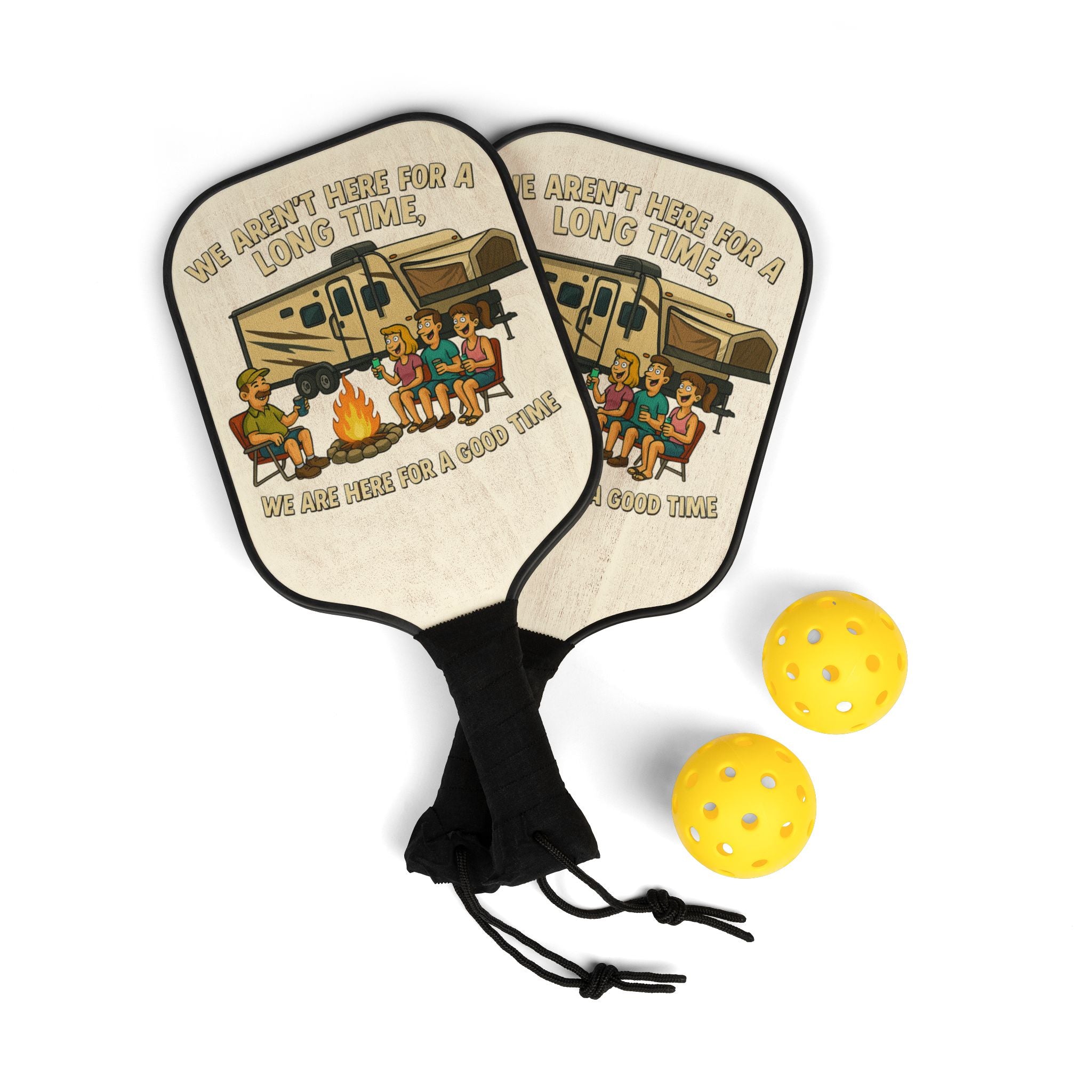 Pickleball Paddle Set with Campfire Design - Fun Outdoor Sport Gear