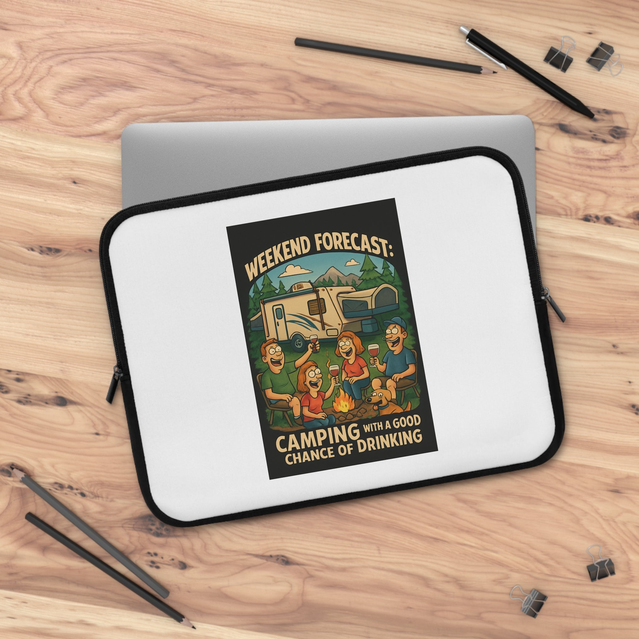 Camping Vibes Laptop Sleeve - Weekend Forecast: Camping with a Good Chance of Drinking | Gifts for Campers, Nature Lovers, Tech Accessory