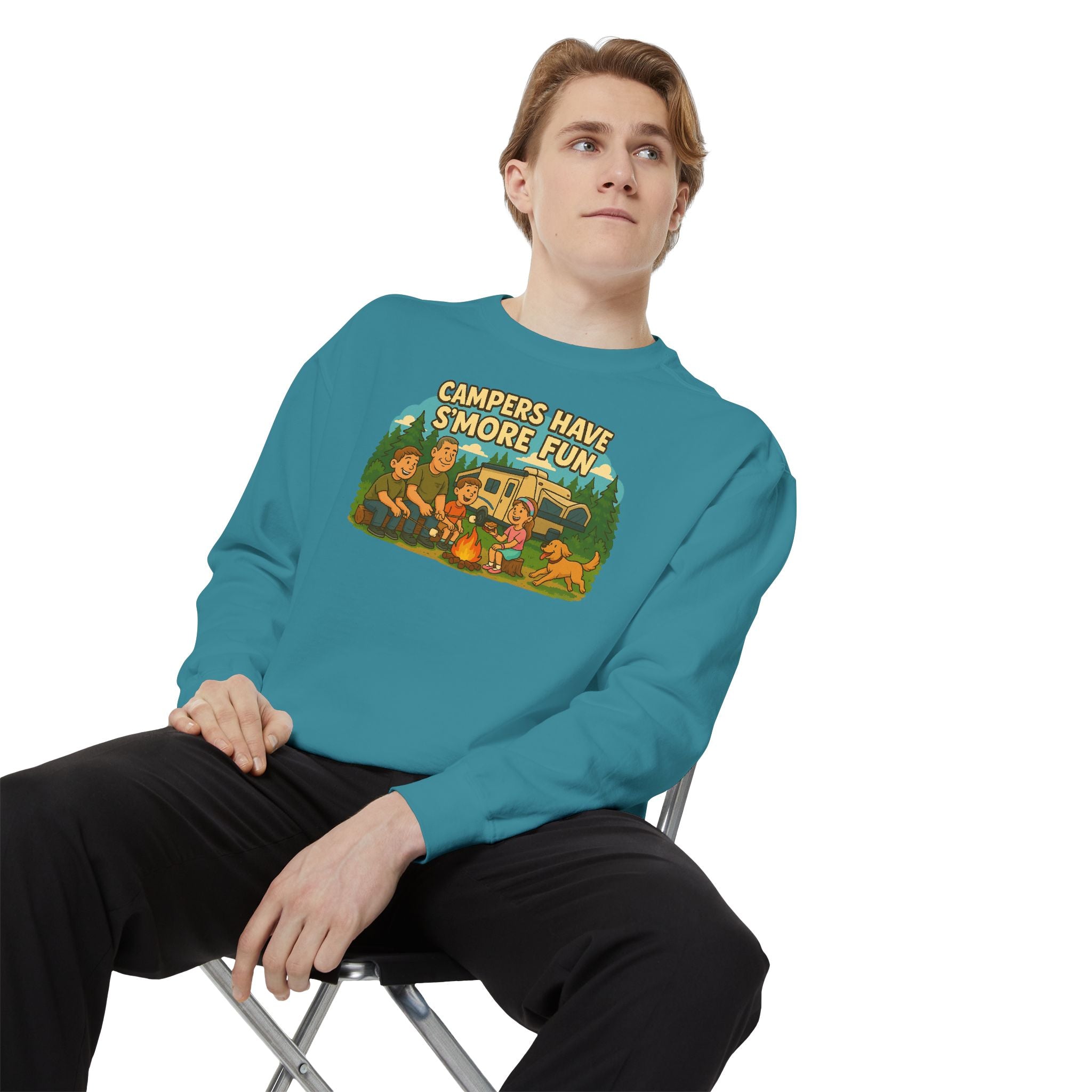 Camper Vibes Sweatshirt - Enjoy S'mores, Unisex Campfire Clothing, Perfect for Outdoor Adventures, Gift for Adventurers, Cozy Camping Attire