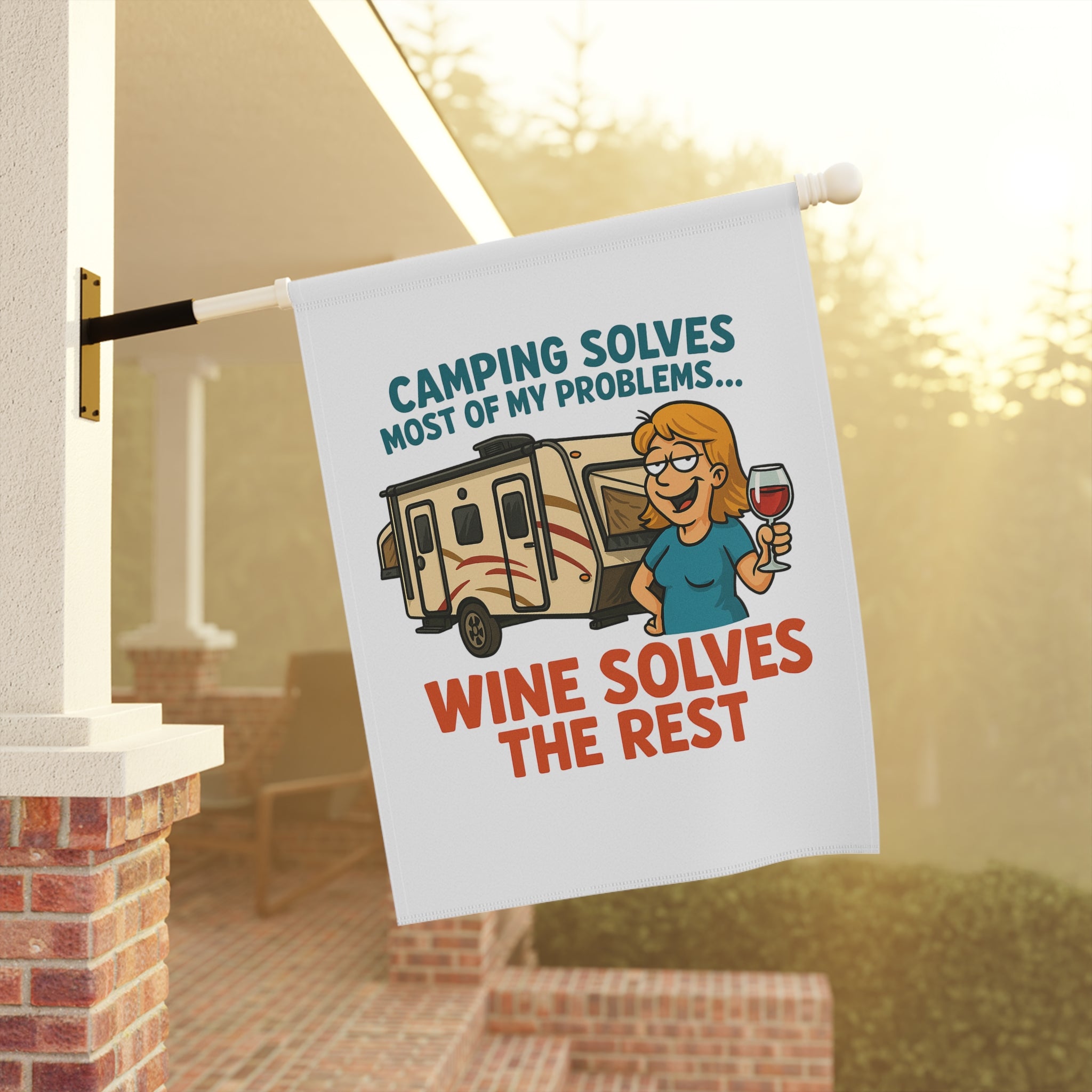 Camping & Wine Garden Banner, Outdoor Decor, Home & Garden Sign, RV Lover Gift, Camping Decor, Funny Garden Flag