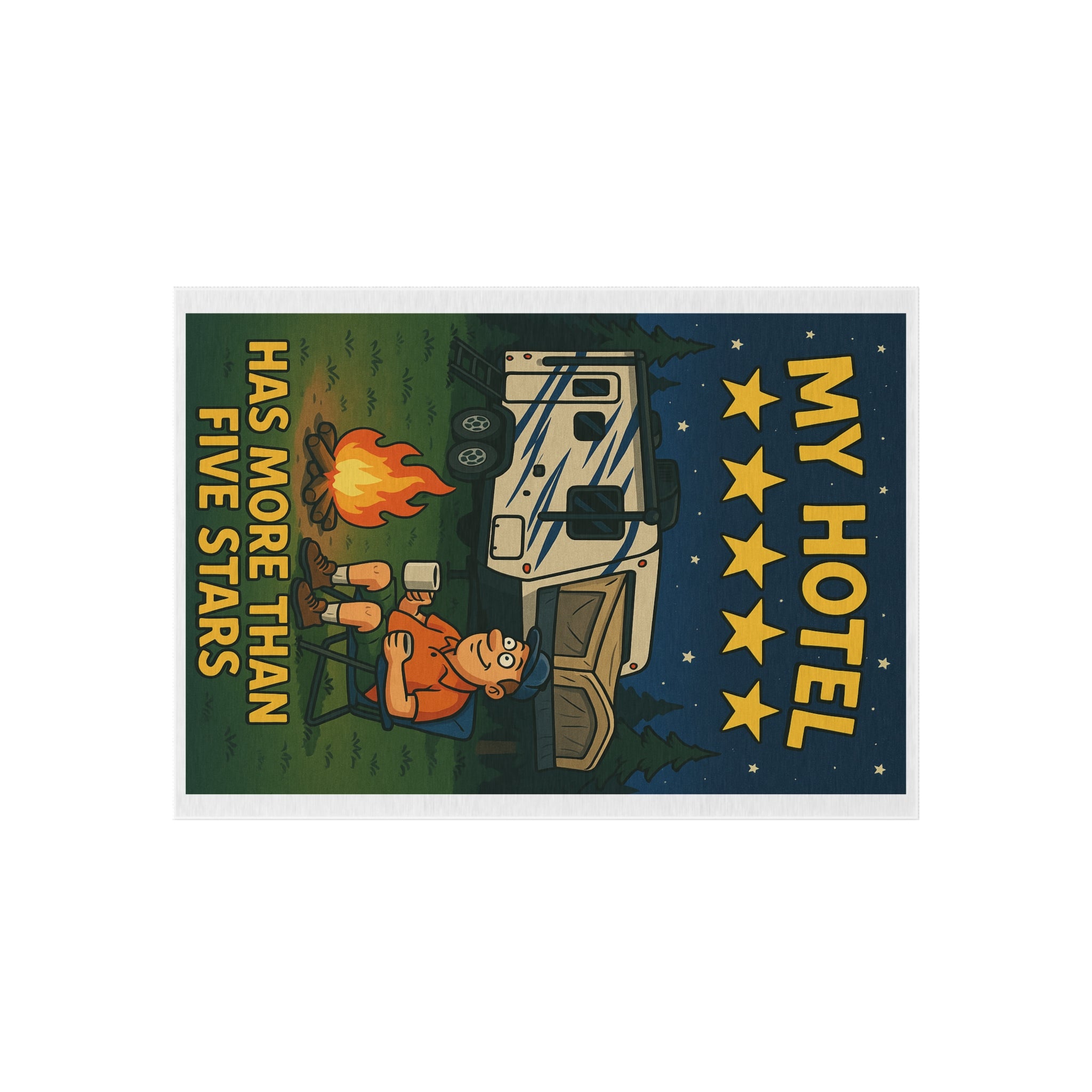 Camping Outdoor Rug, Fun Retro Style Rug, My Hotel Has More Than Five Stars, Perfect for Campers, Patio Decor, RV Accessories