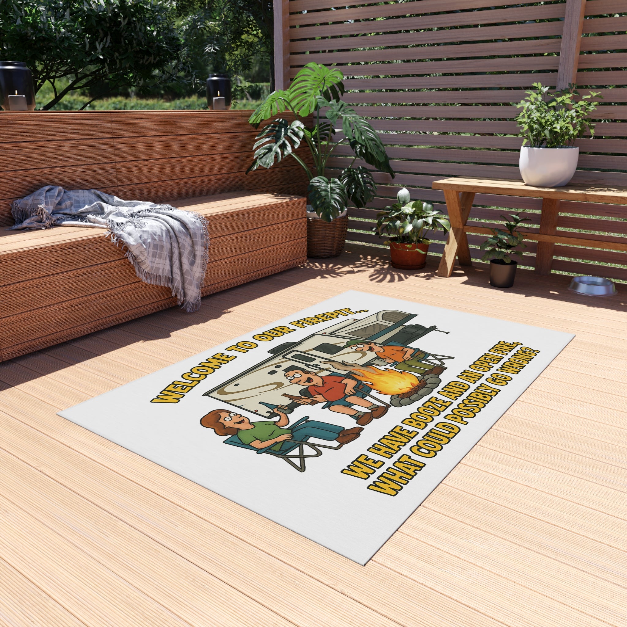 Welcome to Our Firepit Outdoor Rug - Perfect for Camping, Backyard Gatherings, RV Decor, and Bonfire Nights