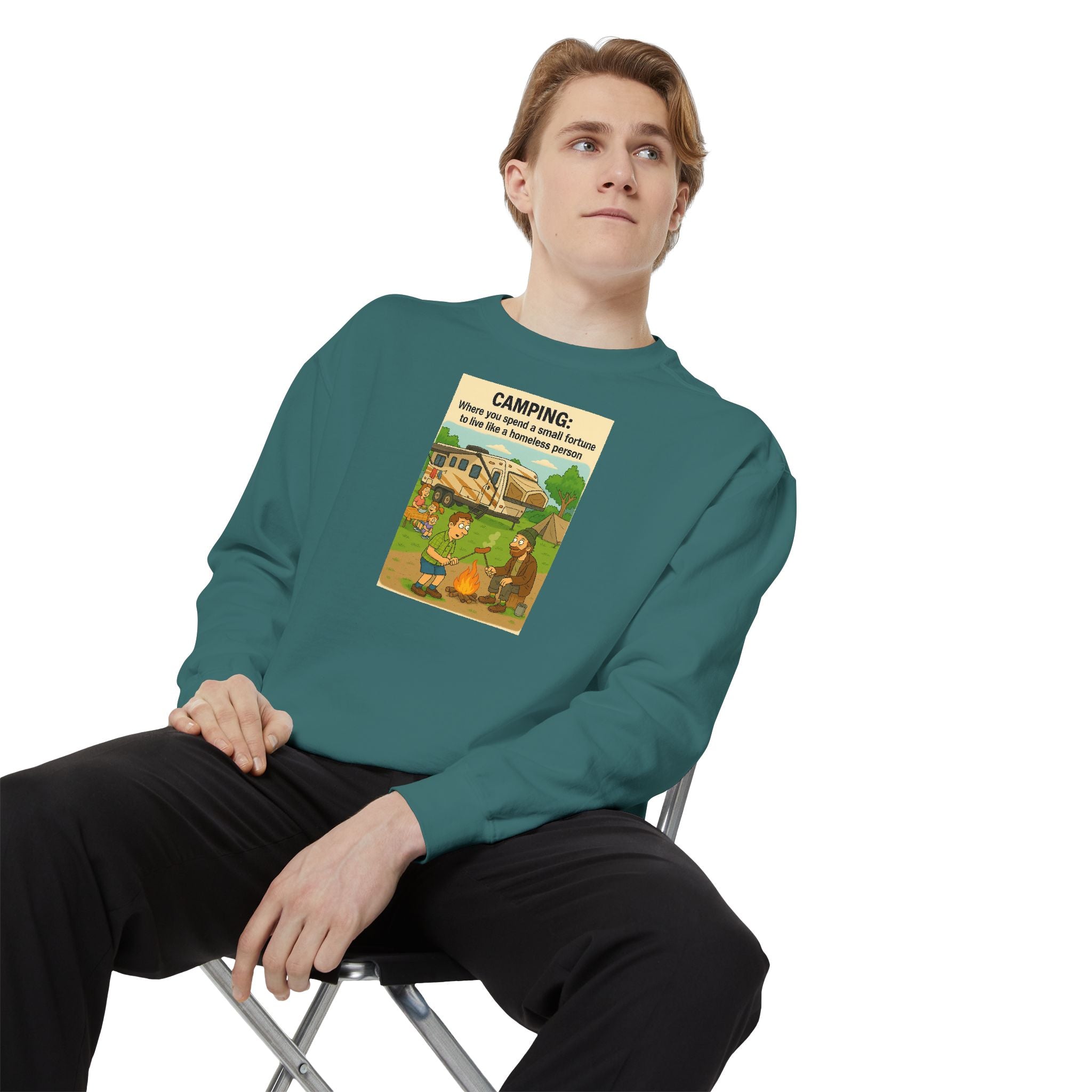 Camping Adventure Sweatshirt, Unisex Garment-DyedPullover, Cozy Casual Wear, Outdoor Enthusiast Gift, Camping Trip Apparel