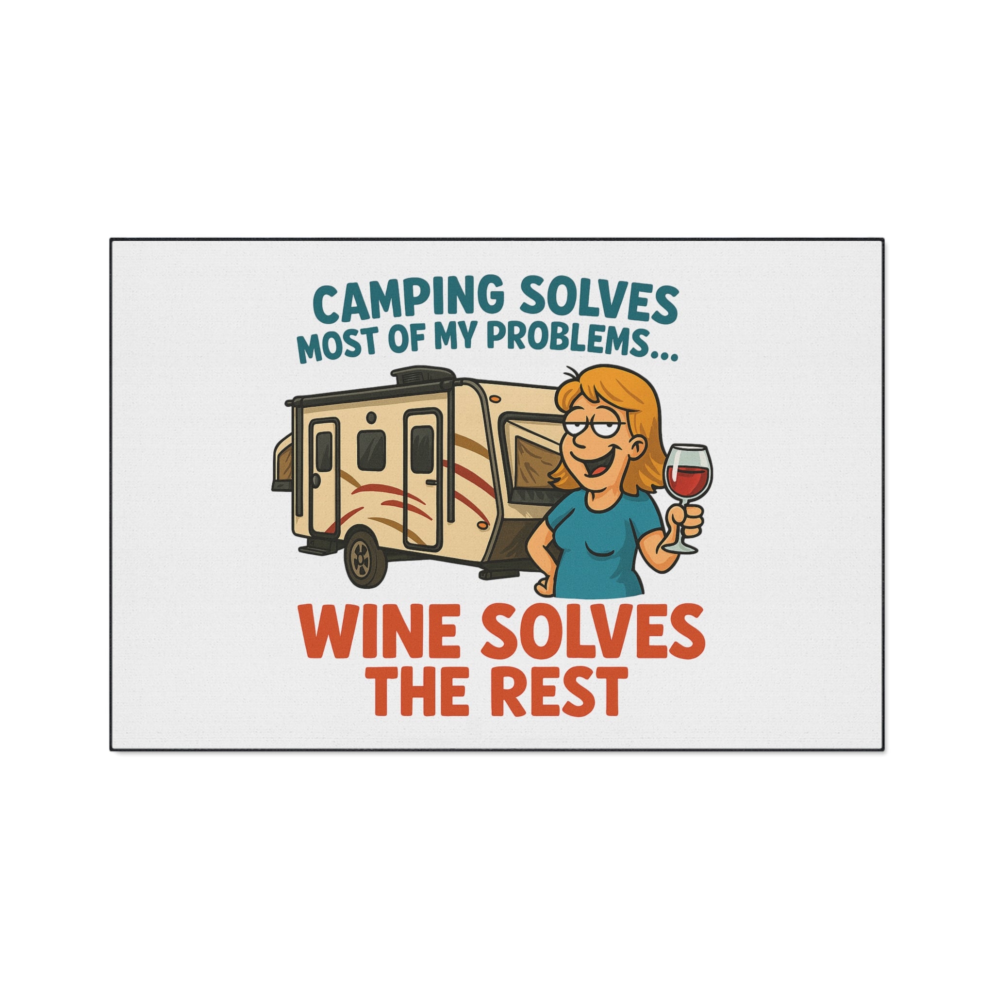 Camping Themed Floor Mat - 'Camping Solves... Wine Solves the Rest', Outdoor Decor, RV Accessories, Gift for Campers, Wine Lovers