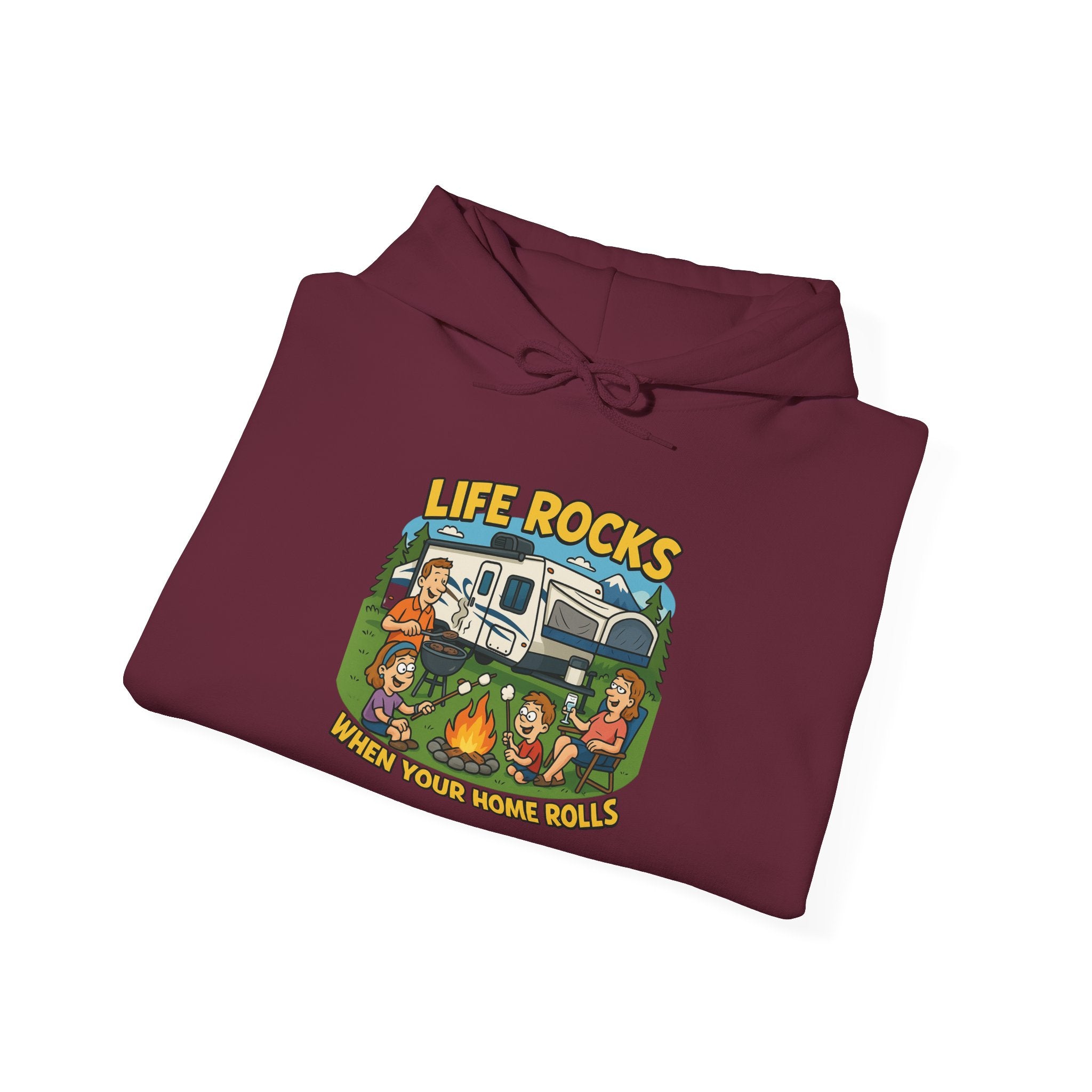 Campfire Adventure Hoodie with Retro Design, Cozy Gift for Outdoor Lovers, Perfect for Camping, Road Trips, and Casual Wear