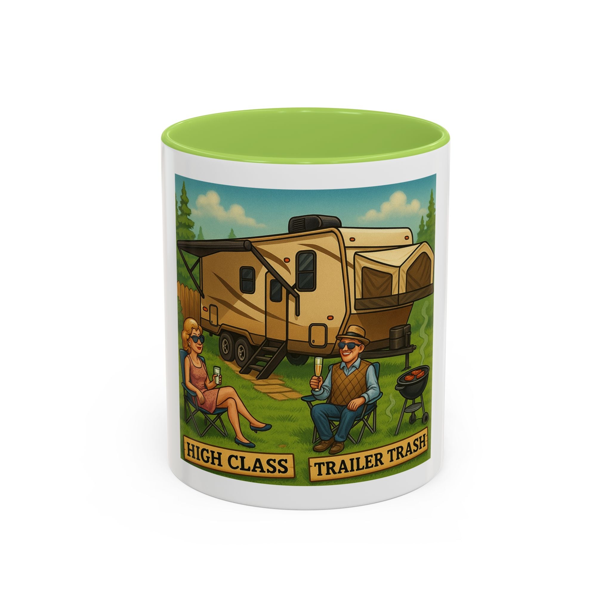 High Class Trailer Trash Coffee Mug - Fun Campfire Ceramic Tea Cup