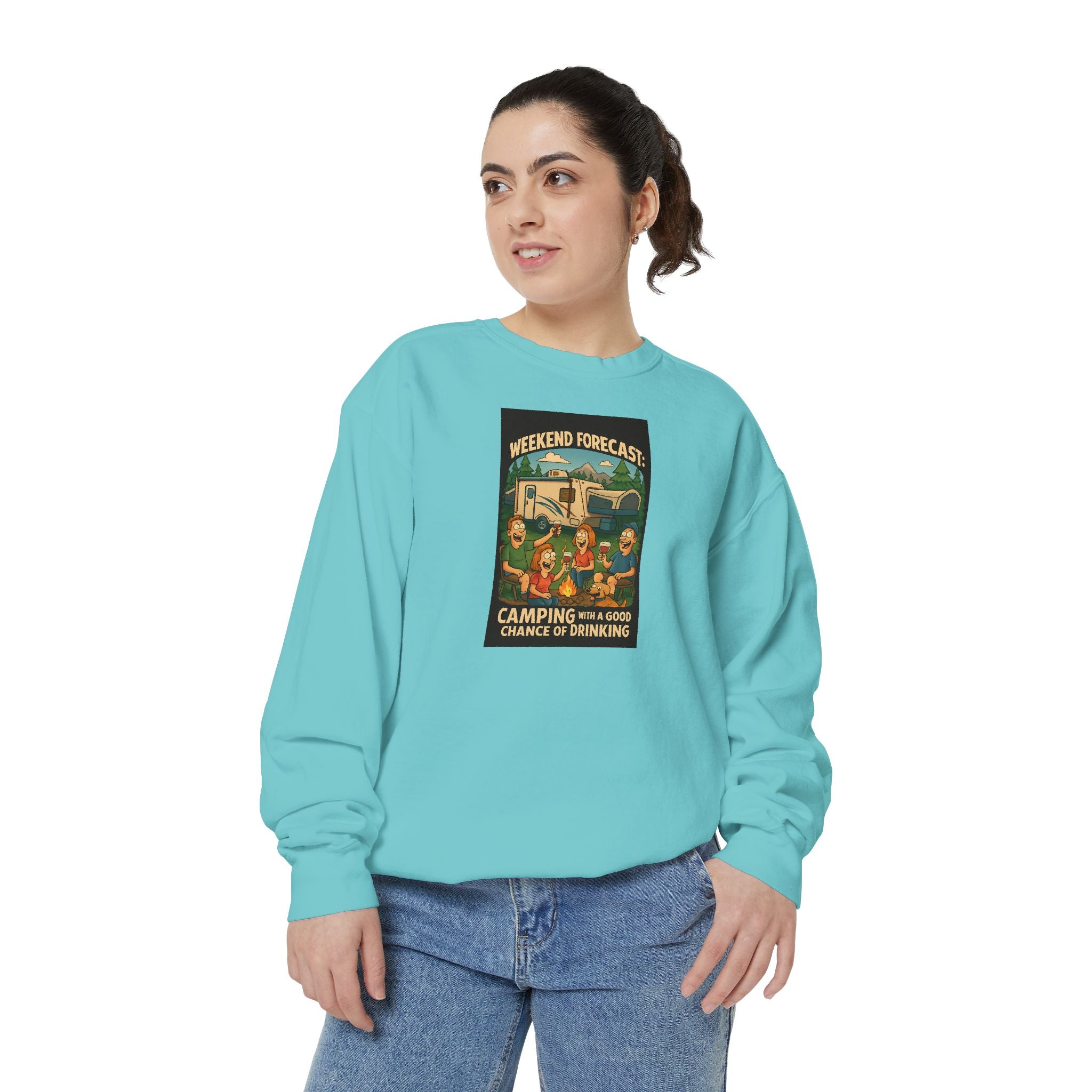 Weekend Forecast Camping Sweatshirt, Cozy Unisex Sweatshirt, Gift for Campers, Outdoor Adventure Apparel, Relaxed Fit Sweatshirt