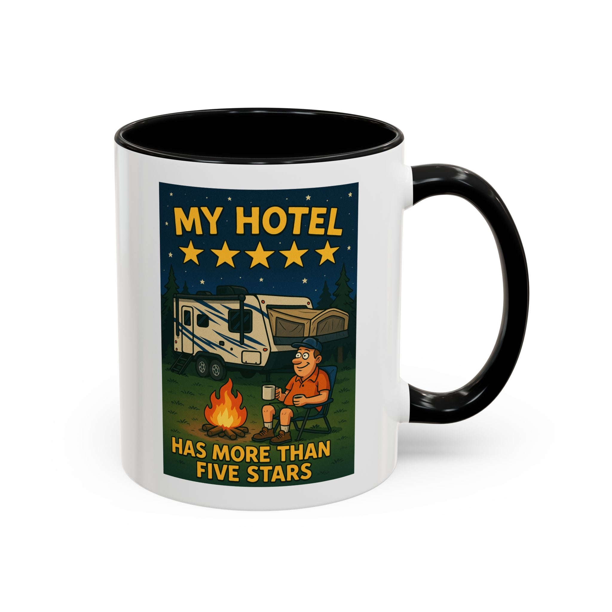 Camping-Themed Accent Coffee Mug | Perfect for RV Lovers, Campers, Travelers, Cozy Nights, Outdoor Adventures, Unique Gift Ideas