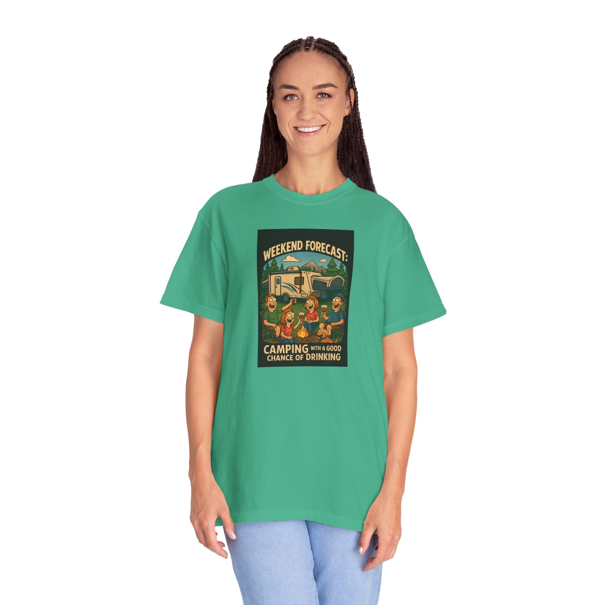 Camping Forecast T-Shirt, Unisex Graphic Tee, Gift for Campers, Outdoor Adventure Apparel, Weekend Getaway Shirt, Nature Lover's Tee