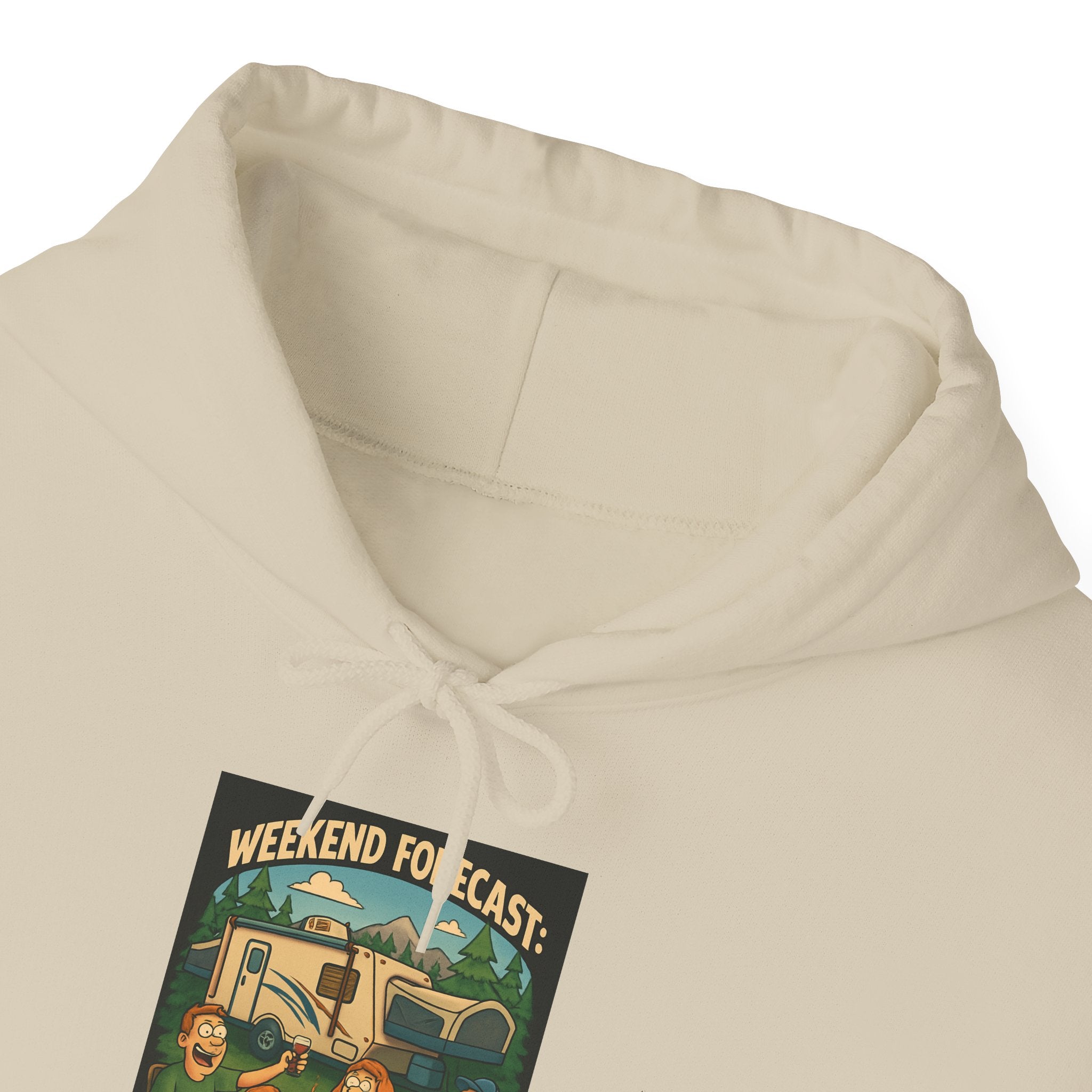 Camping Forecast Graphic Hoodie, Unisex Heavy Blend Sweatshirt, Outdoor Apparel, Weekend Getaway Gift, Nature Lover Clothing