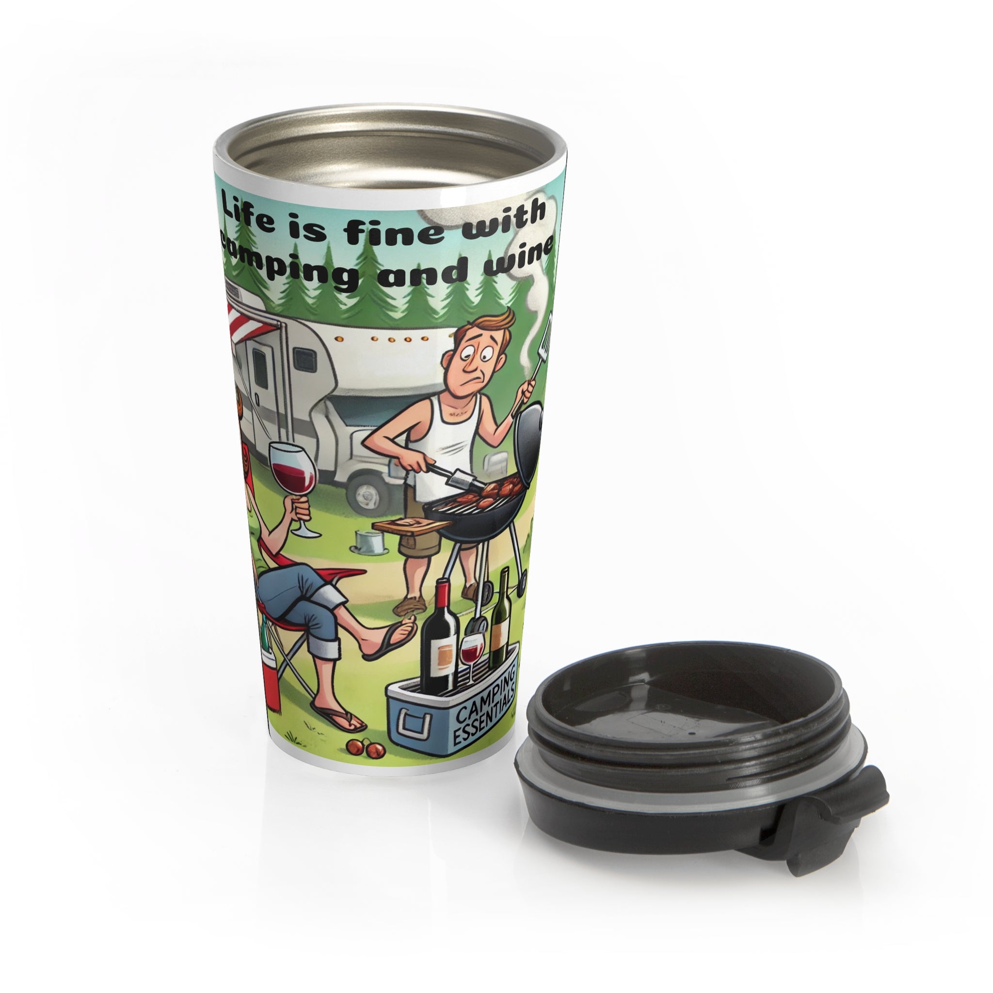 Travel Mug - Life is Fine with Camping and Wine