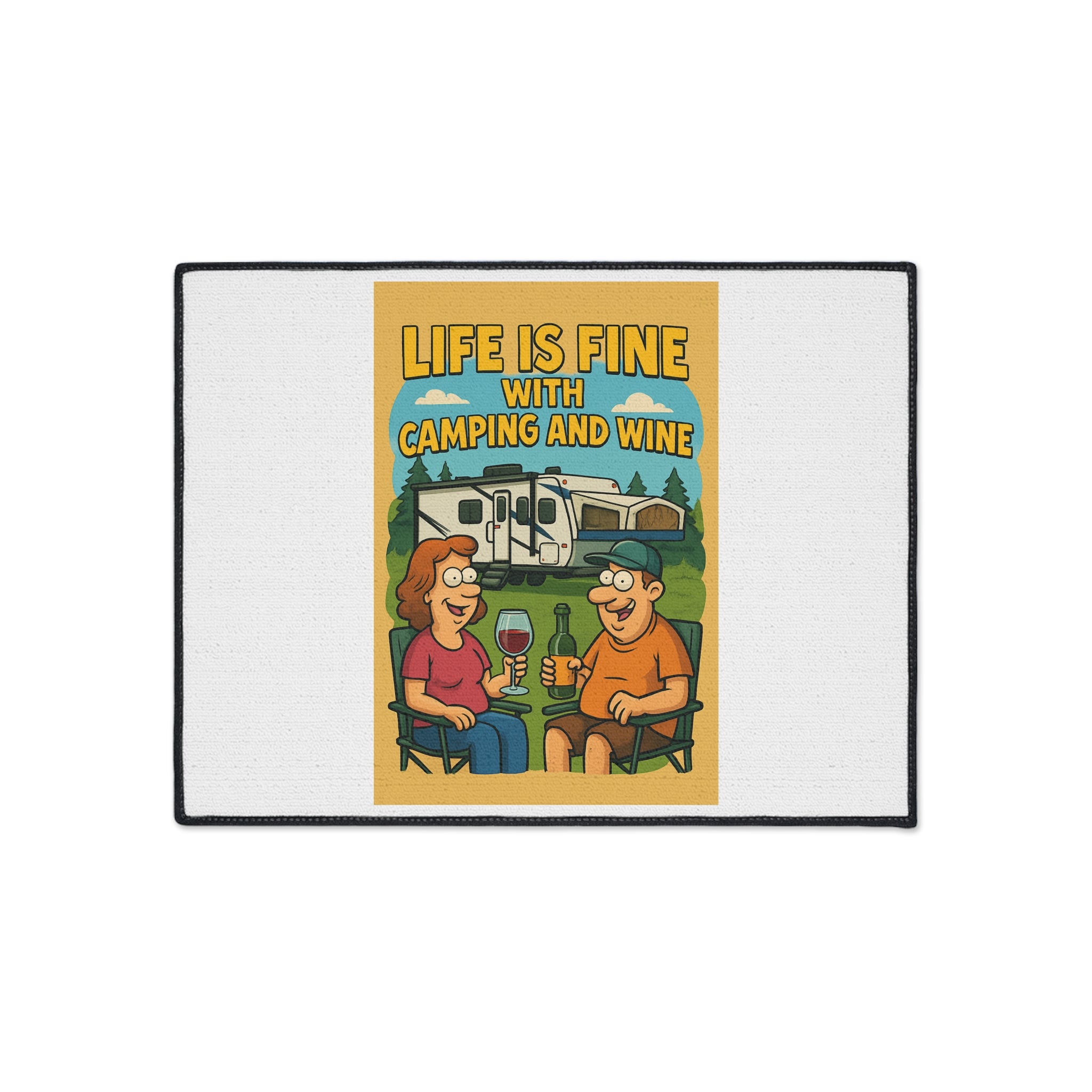 Campfire Vibes Floor Mat - Perfect for Outdoor Gatherings, RV Adventures, Gift for Camping Enthusiasts, Wine Lovers, Patio Decor